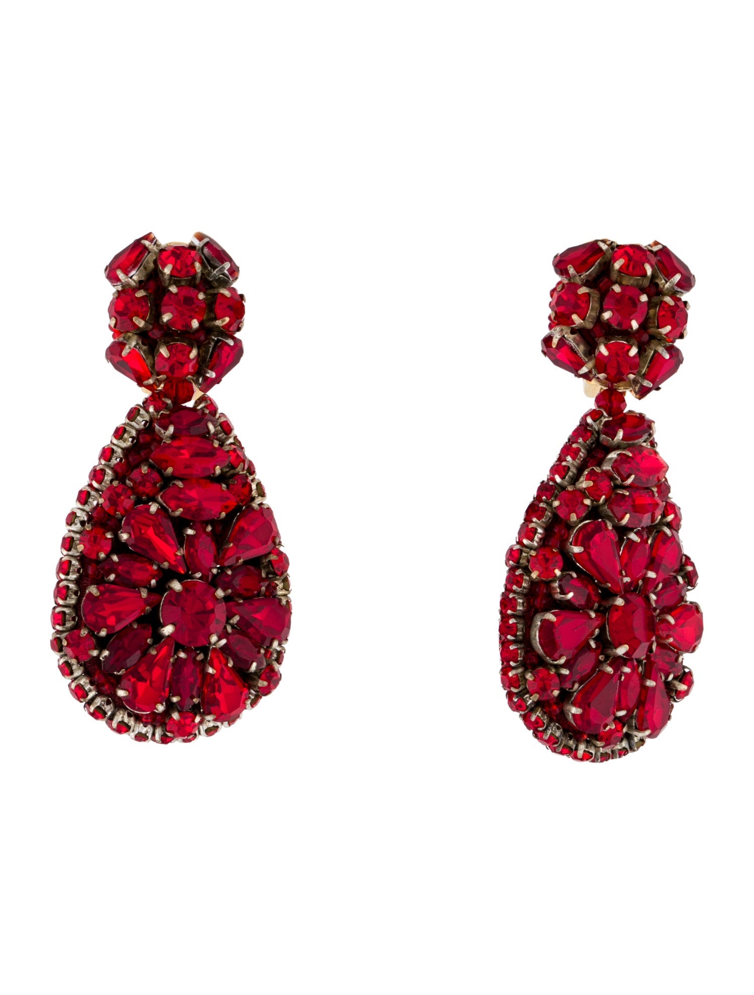Oscar de la Renta Crystal, Resin & Bead Jeweled Teardrop Clip-On Earrings