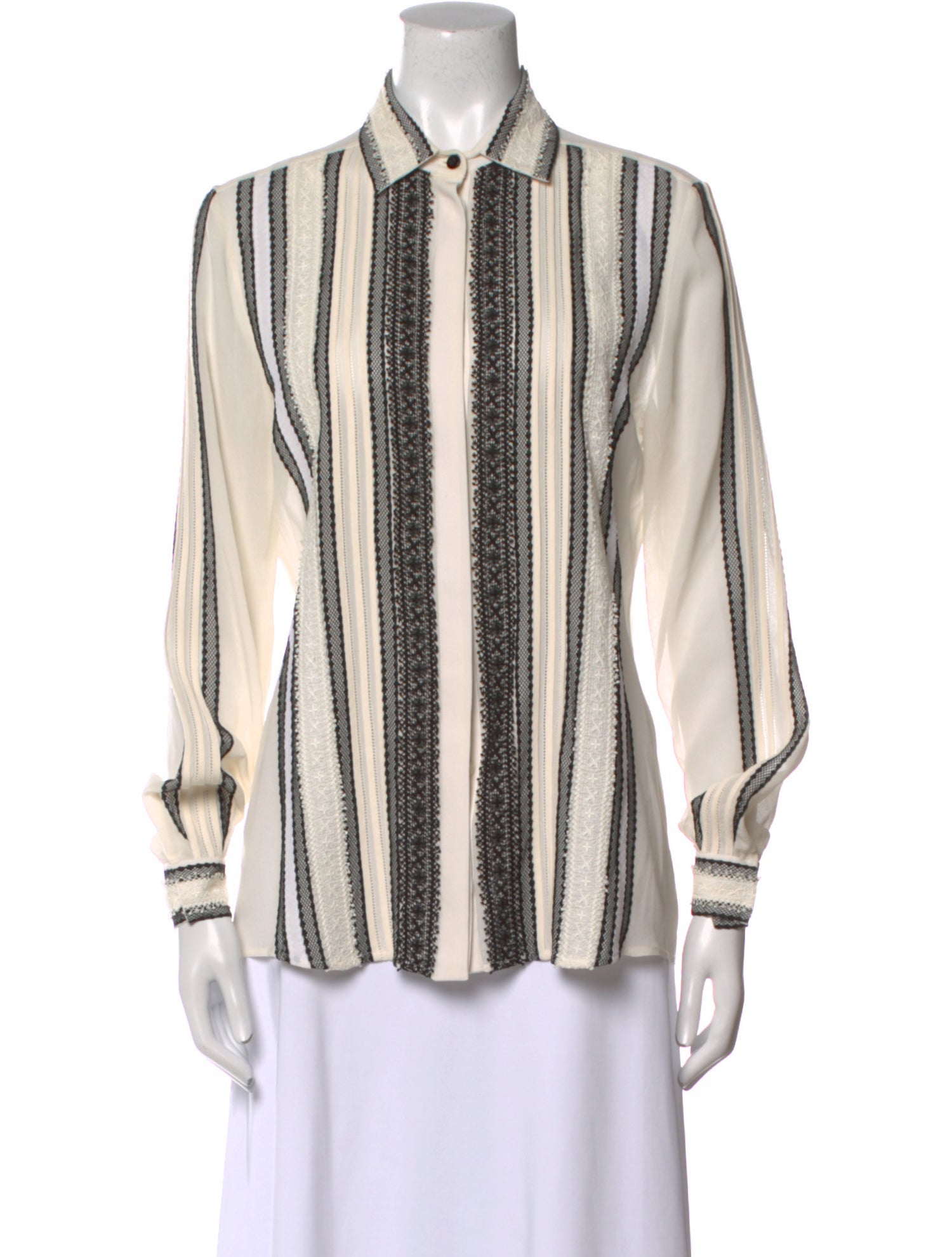 Oscar de la Renta Silk Striped Button-Up Top