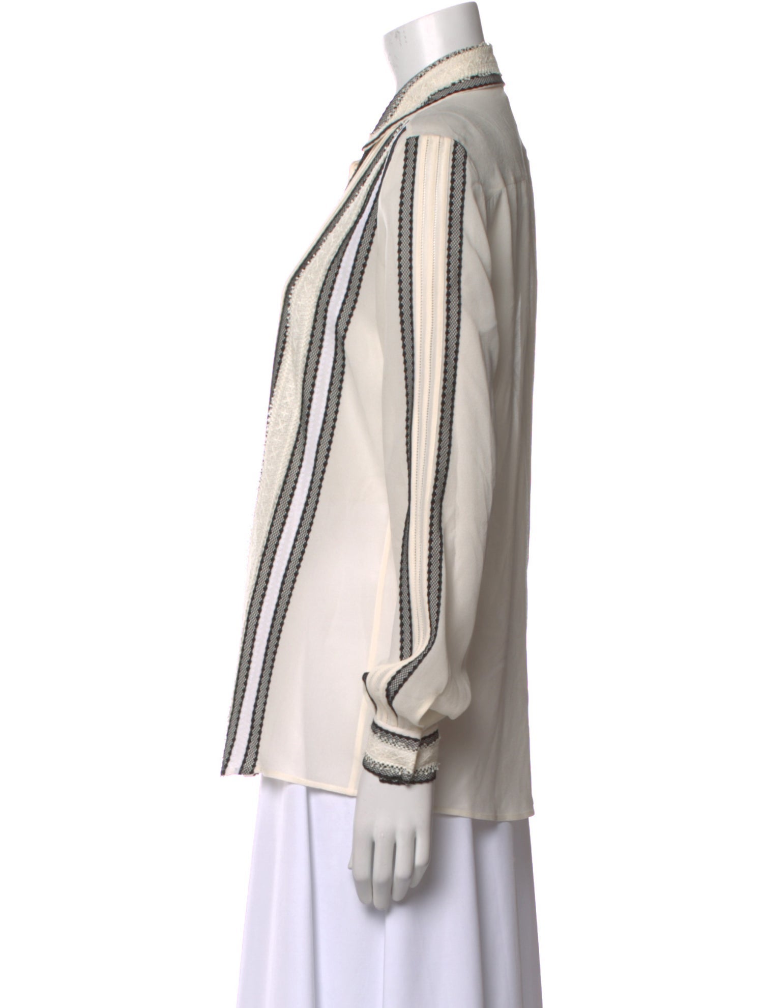 Oscar de la Renta Silk Striped Button-Up Top