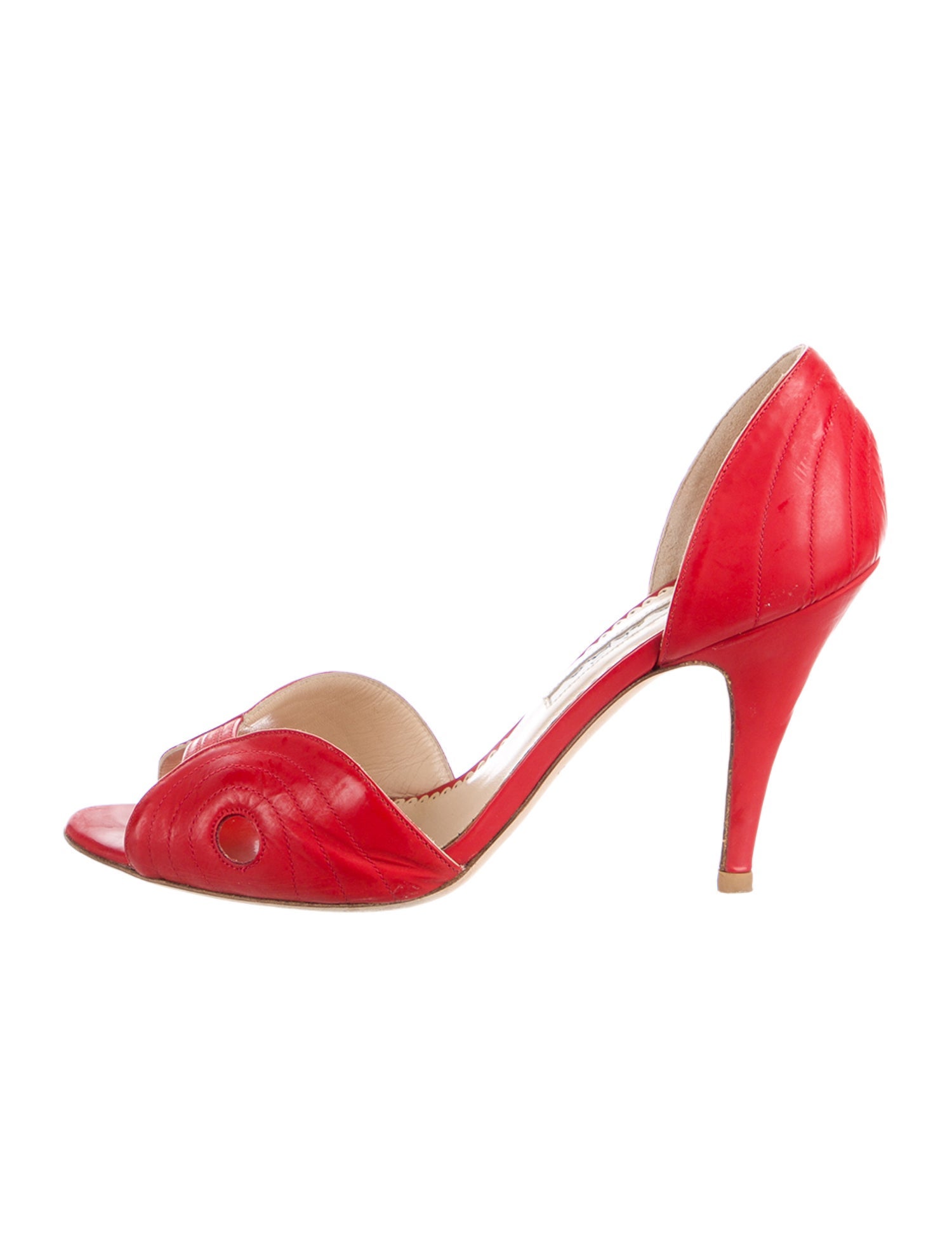 Oscar de la Renta Leather Crystal Embellishments D'Orsay Pumps