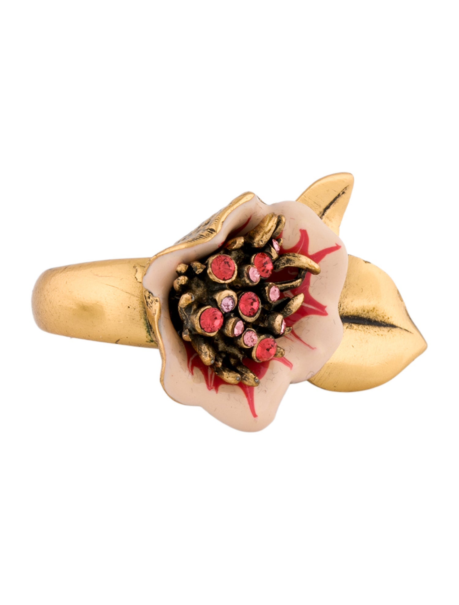 Oscar de la Renta Crystal & Enamel Flower Cocktail Ring