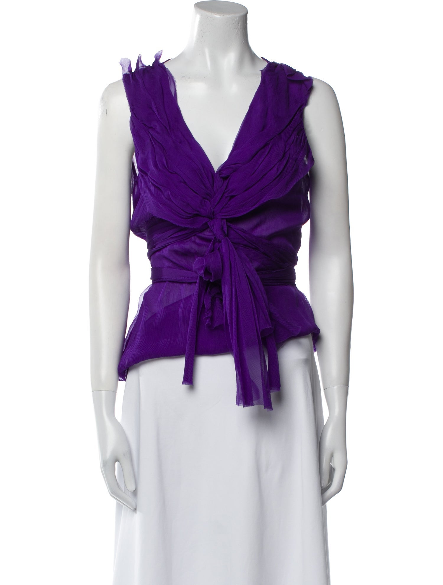 Oscar de la Renta Silk V-Neck Crop Top w/ Tags