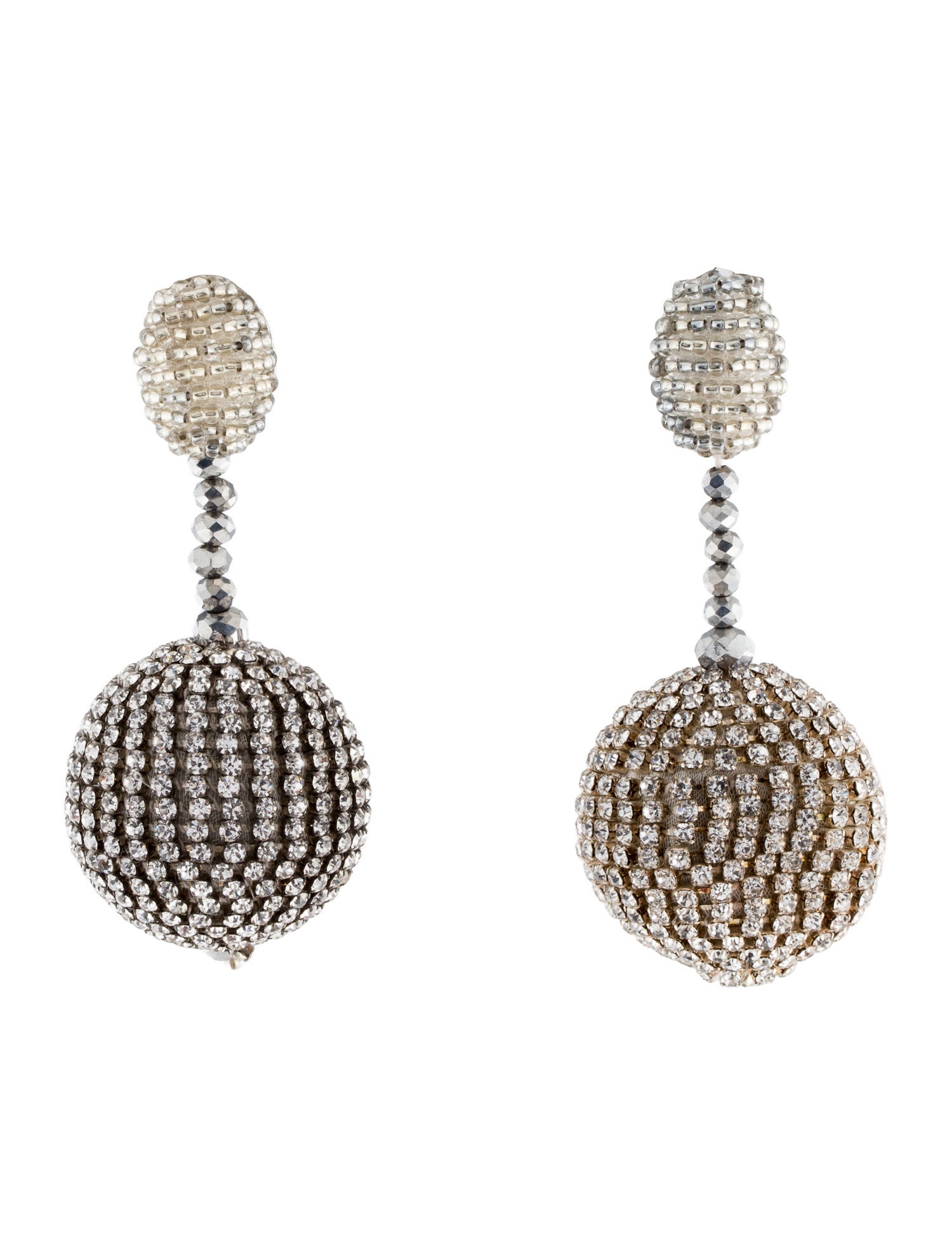 Oscar de la Renta Crystal Ball Drop Clip On Earrings