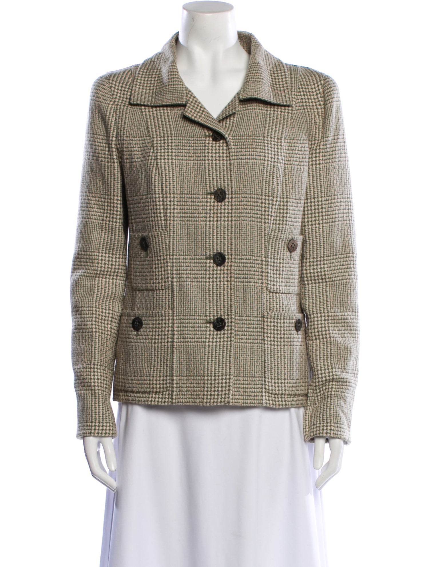 Oscar de la Renta Wool Plaid Print Blazer