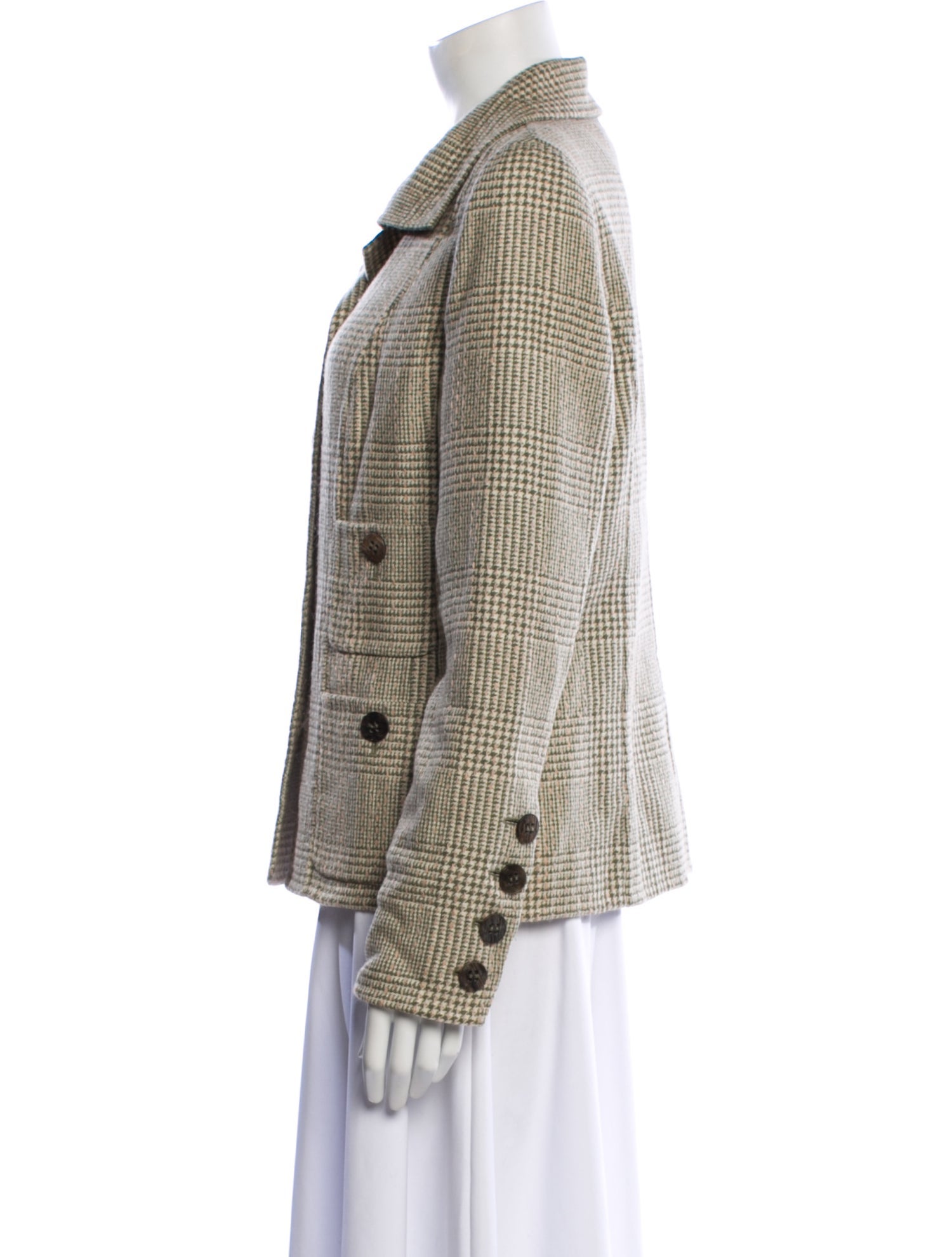 Oscar de la Renta Wool Plaid Print Blazer