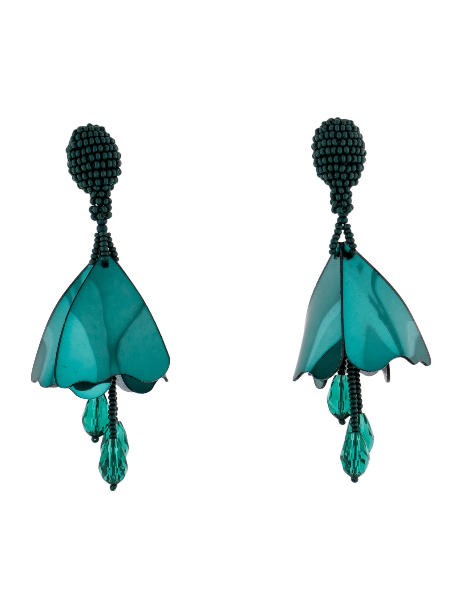 Oscar de la Renta Small Impatiens Flower Drop Clip-On Earrings