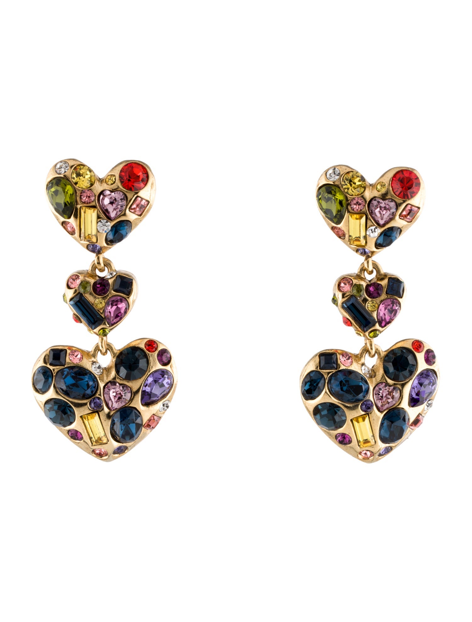Oscar de la Renta Crystal Heart Drop Earrings