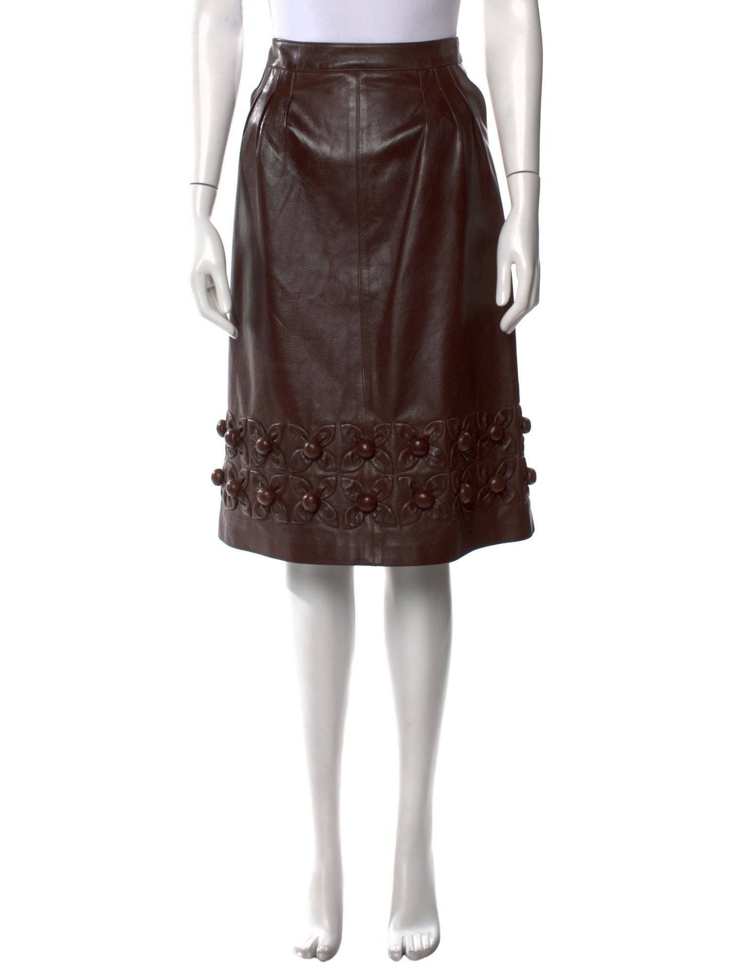 Oscar de la Renta Leather Knee-Length Skirt