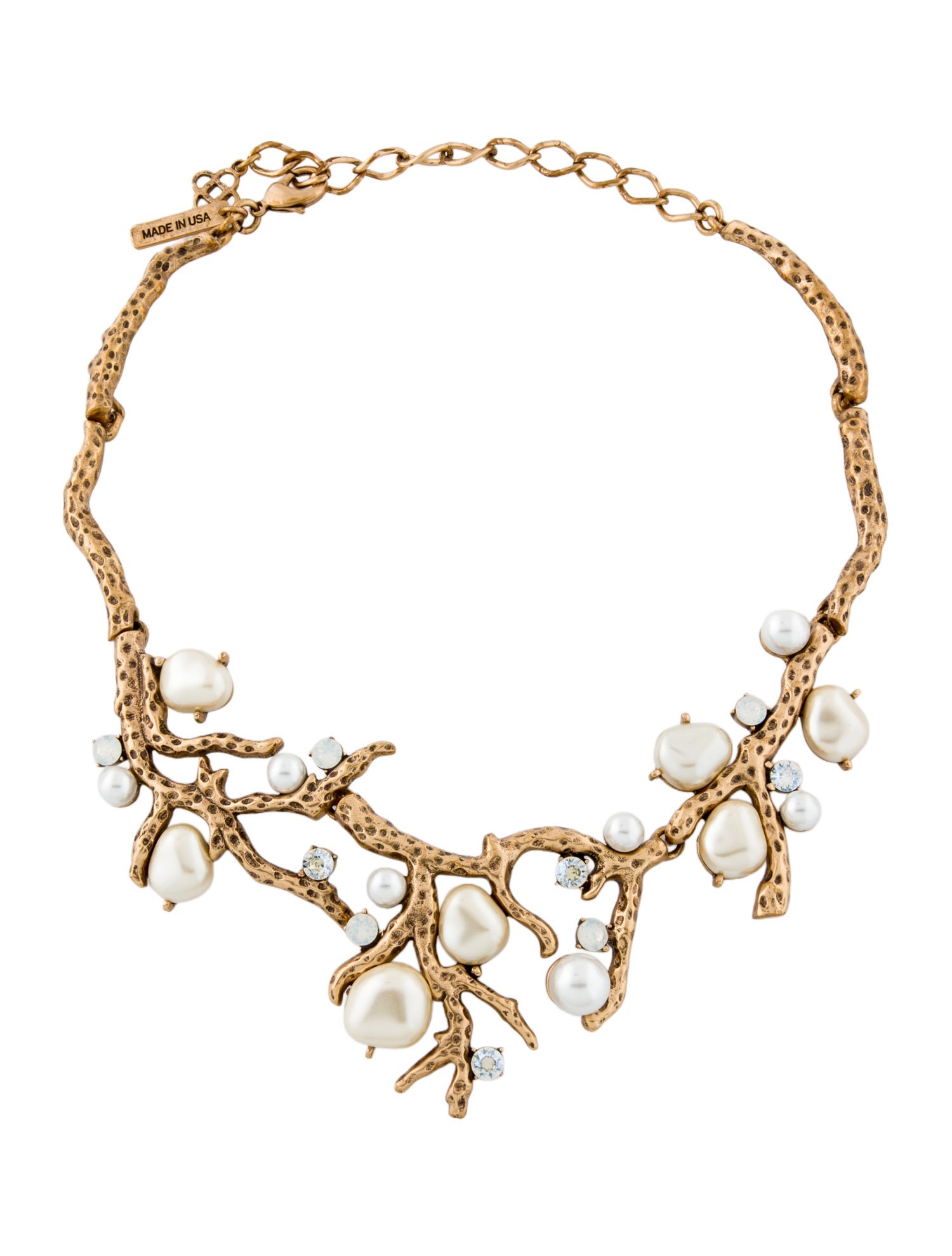 Oscar de la Renta Crystal & Faux Pearl Coral Branch Collar Necklace