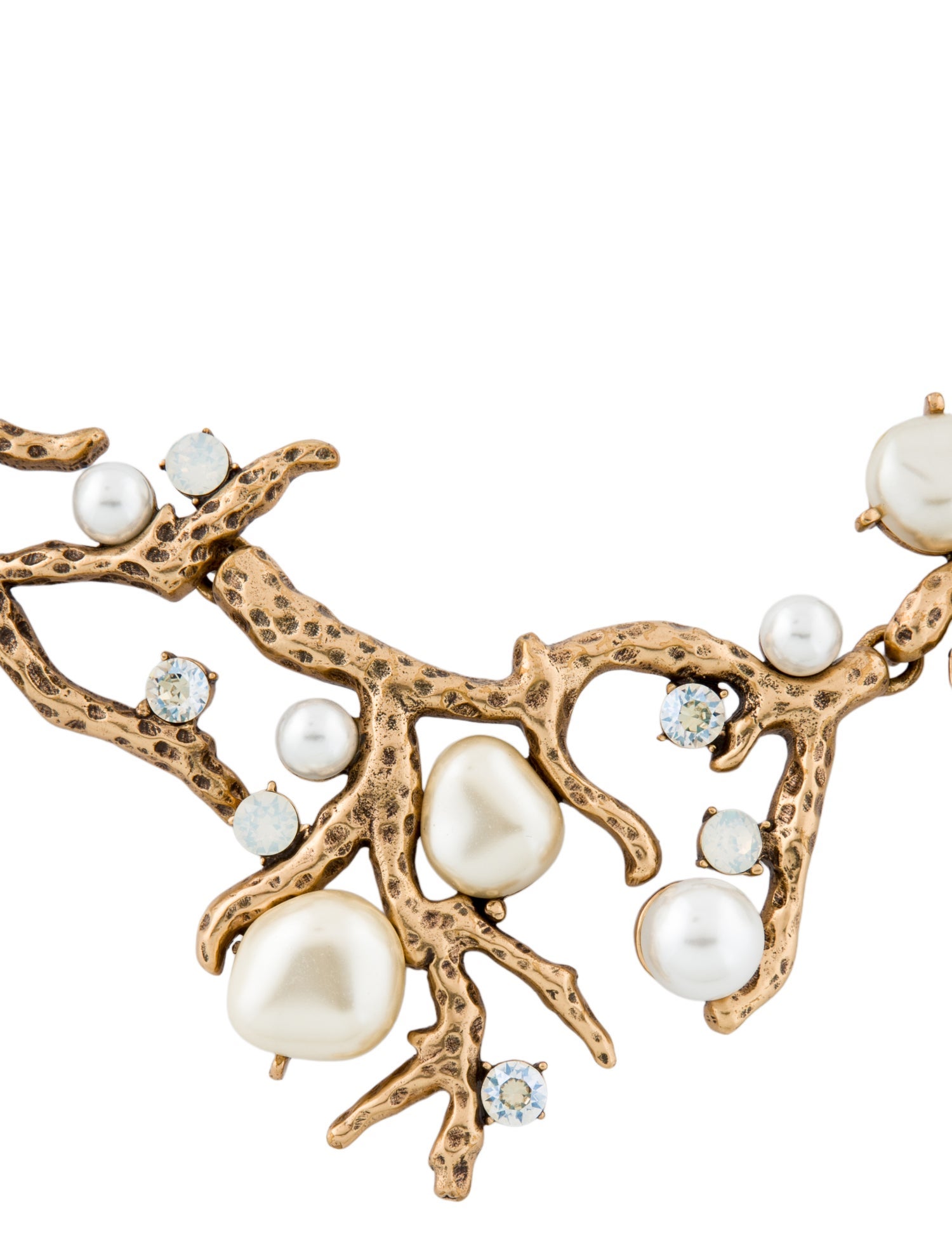Oscar de la Renta Crystal & Faux Pearl Coral Branch Collar Necklace