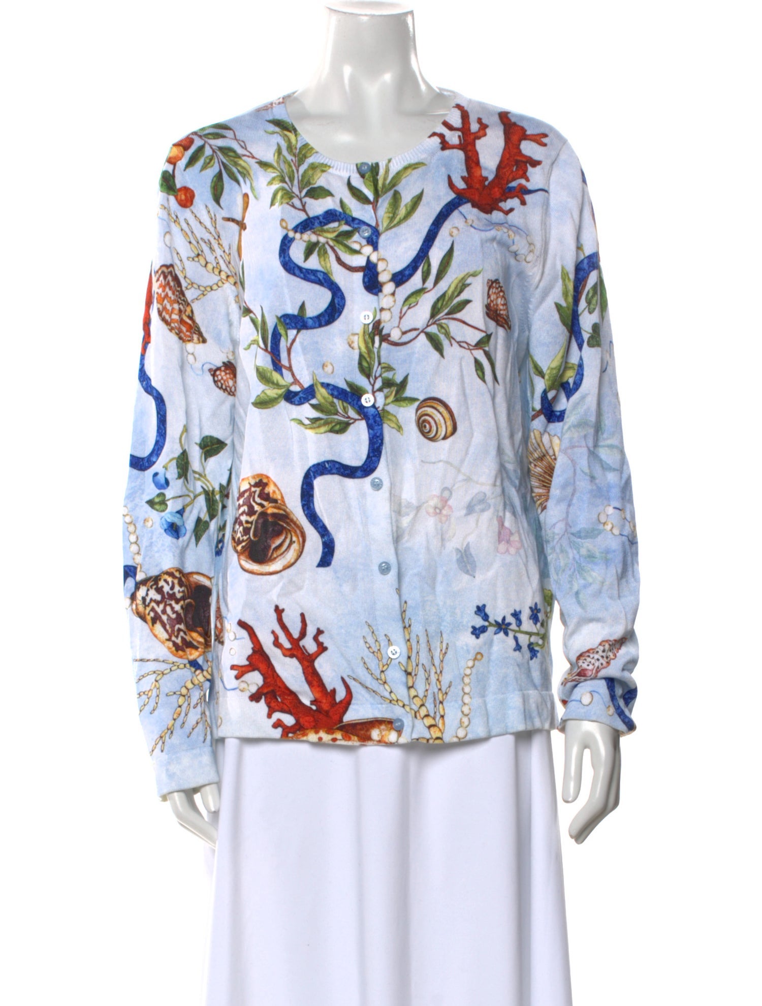 Oscar de la Renta Printed Scoop Neck Sweater