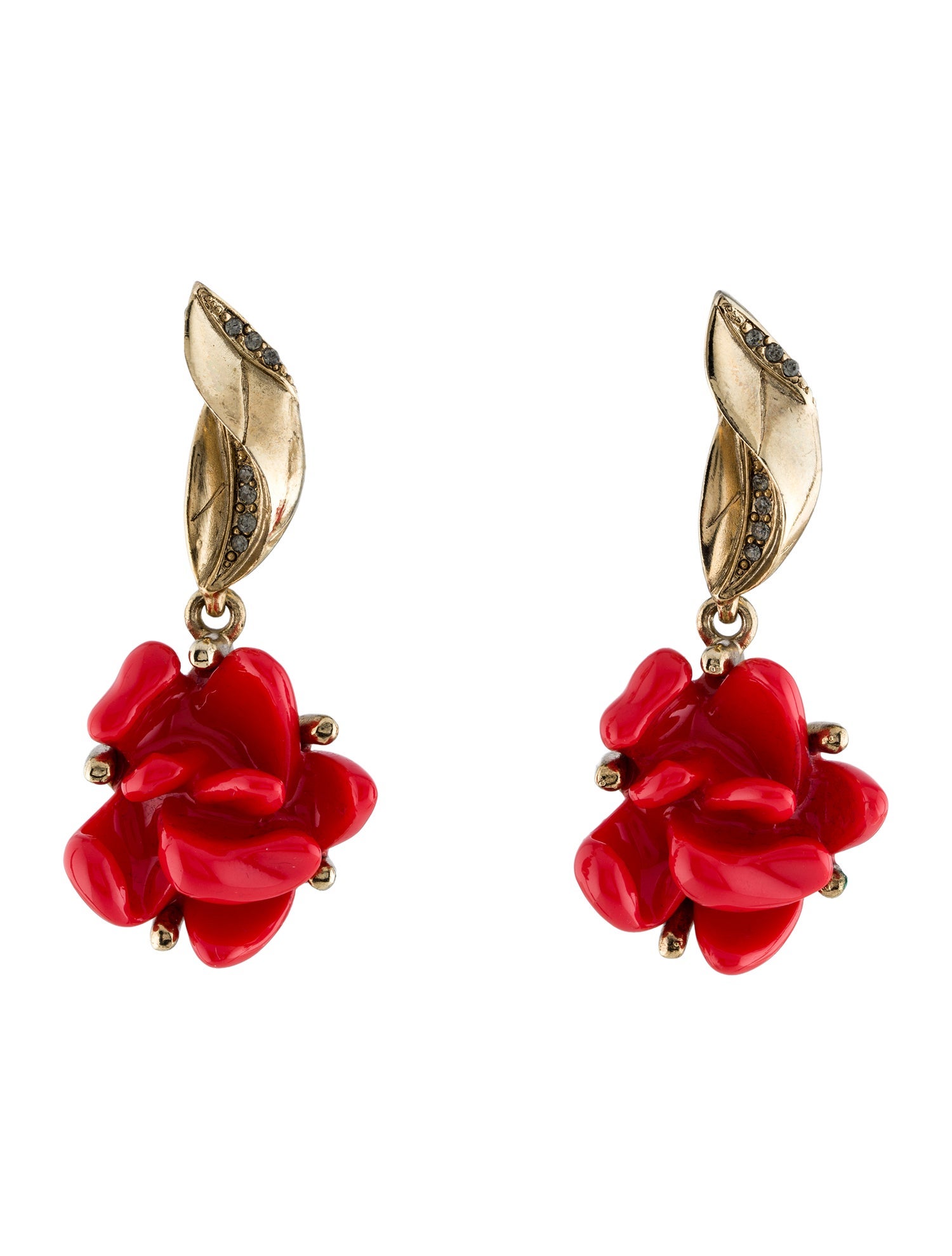 Oscar de la Renta Crystal & Resin Flower Clip-On Drop Earrings