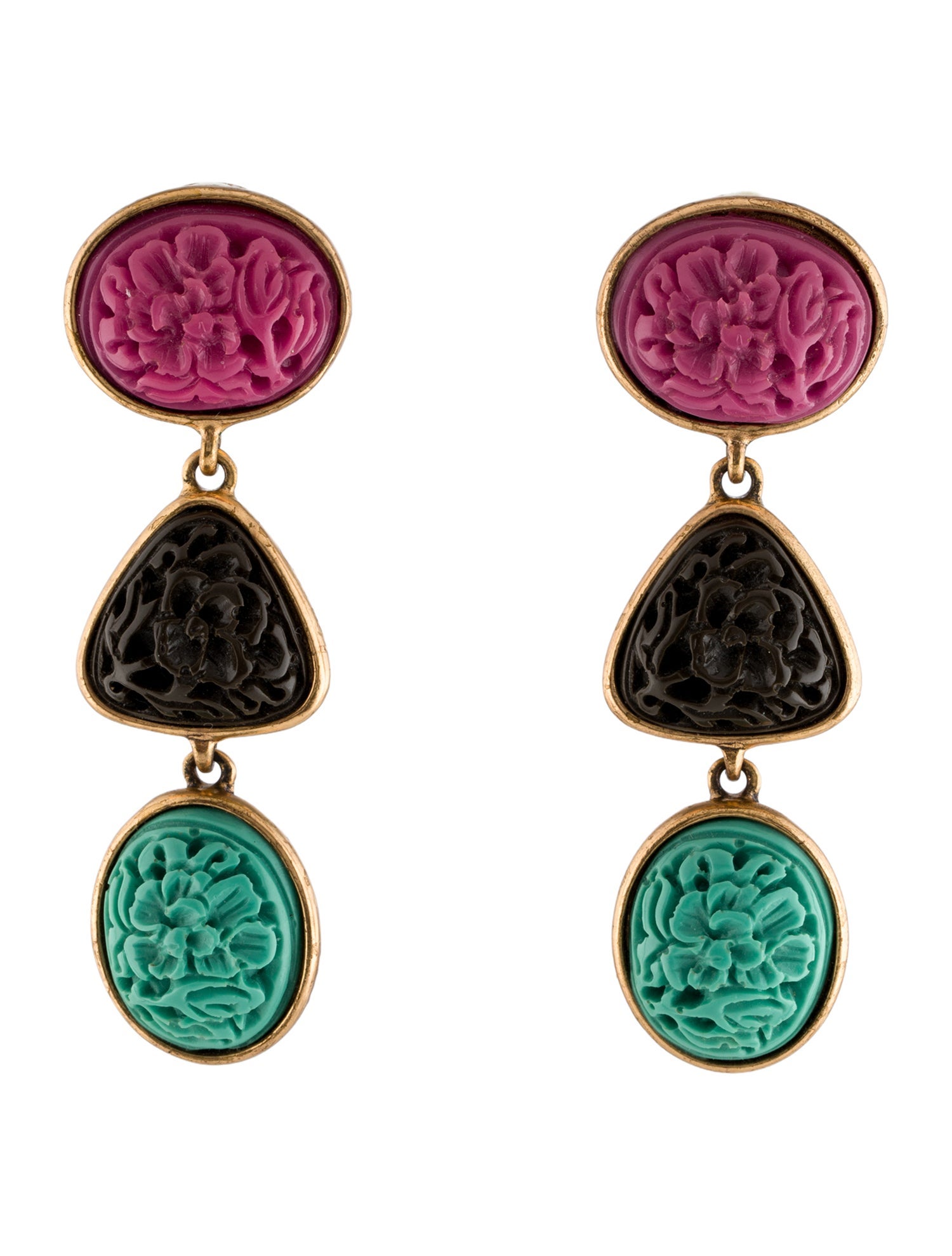 Oscar de la Renta Resin Carved Clip-On Drop Earrings