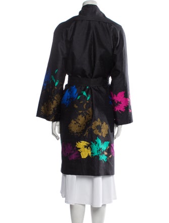 Oscar de la Renta Linen Floral Print Trench Coat