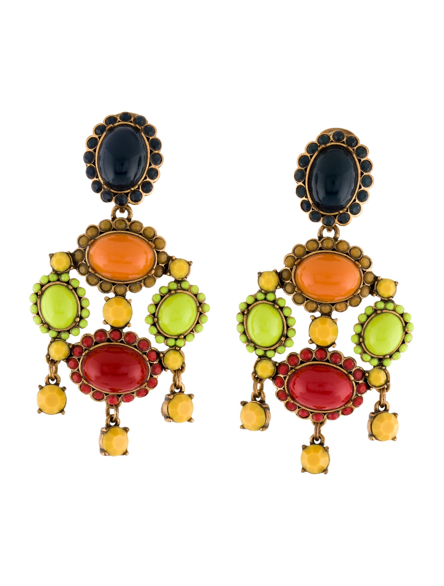 Oscar de la Renta Crystal & Resin Cabochon Clip-On Chandelier Earrings