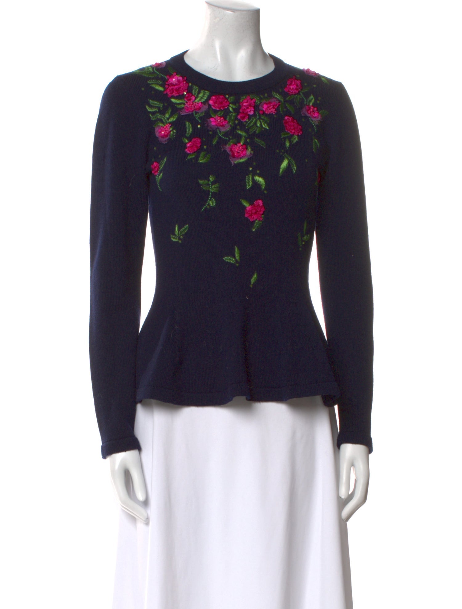 Oscar de la Renta Virgin Wool Floral Print Top