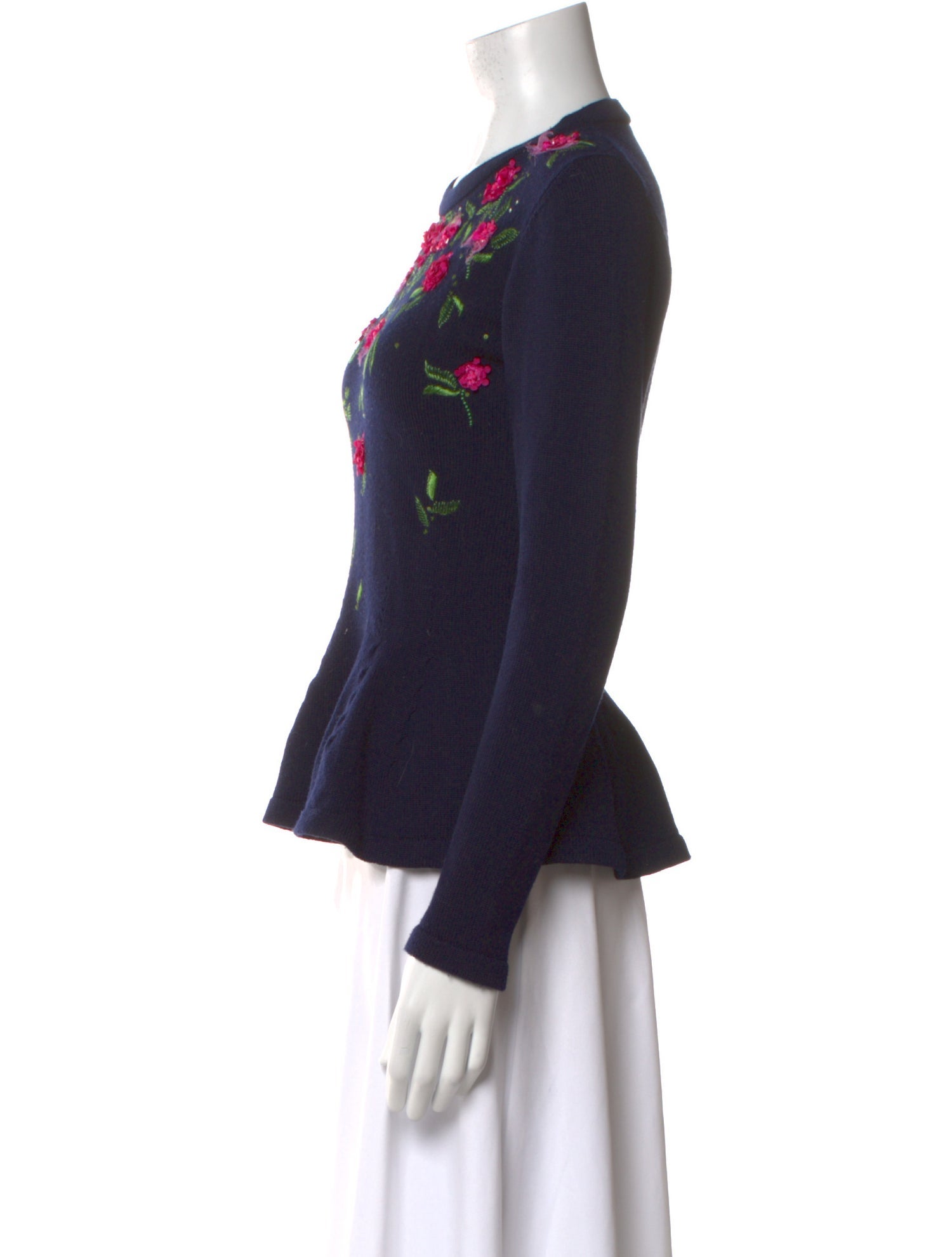 Oscar de la Renta Virgin Wool Floral Print Top