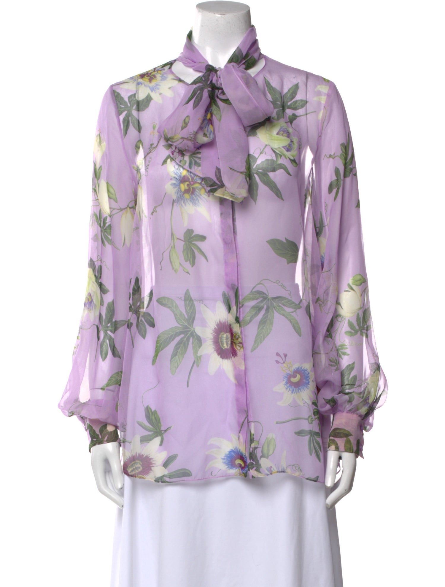 Oscar de la Renta Silk Floral Print Button-Up Top