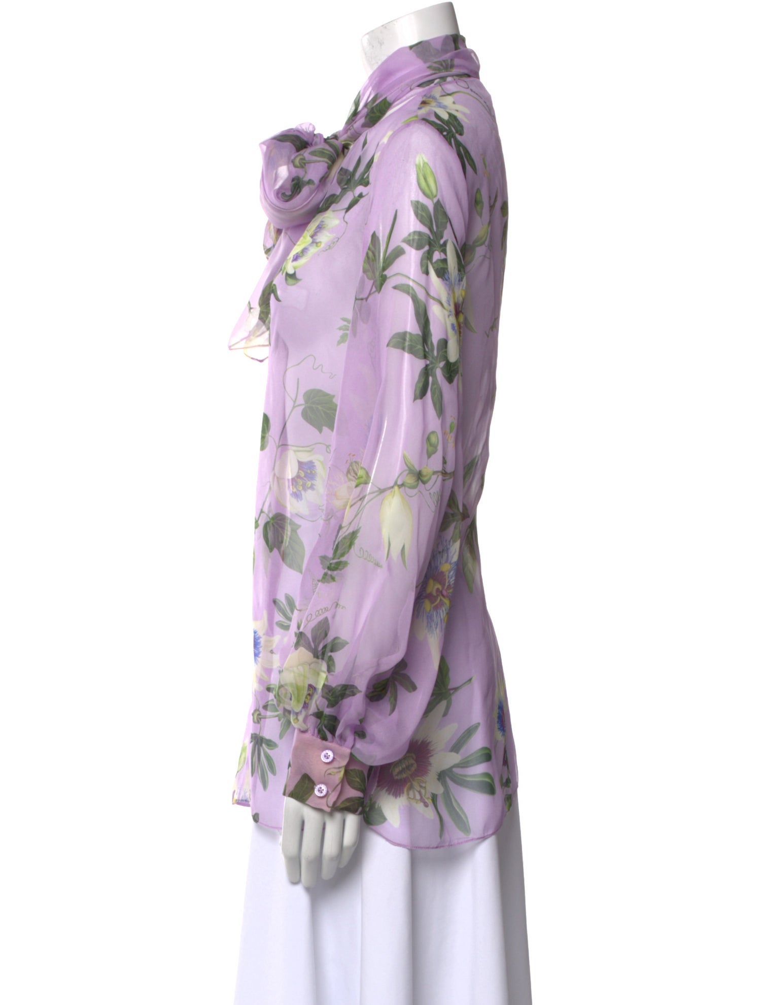 Oscar de la Renta Silk Floral Print Button-Up Top