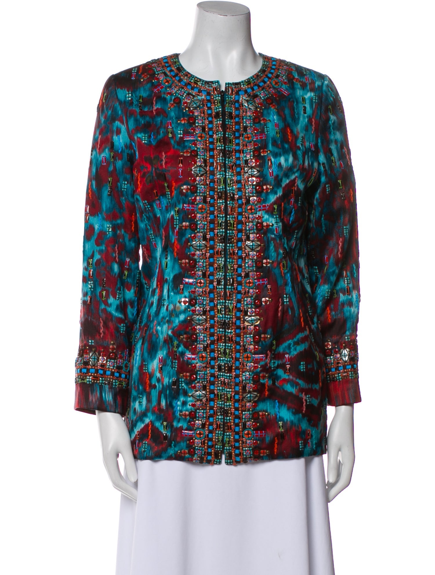 Oscar de la Renta Silk Printed Evening Jacket