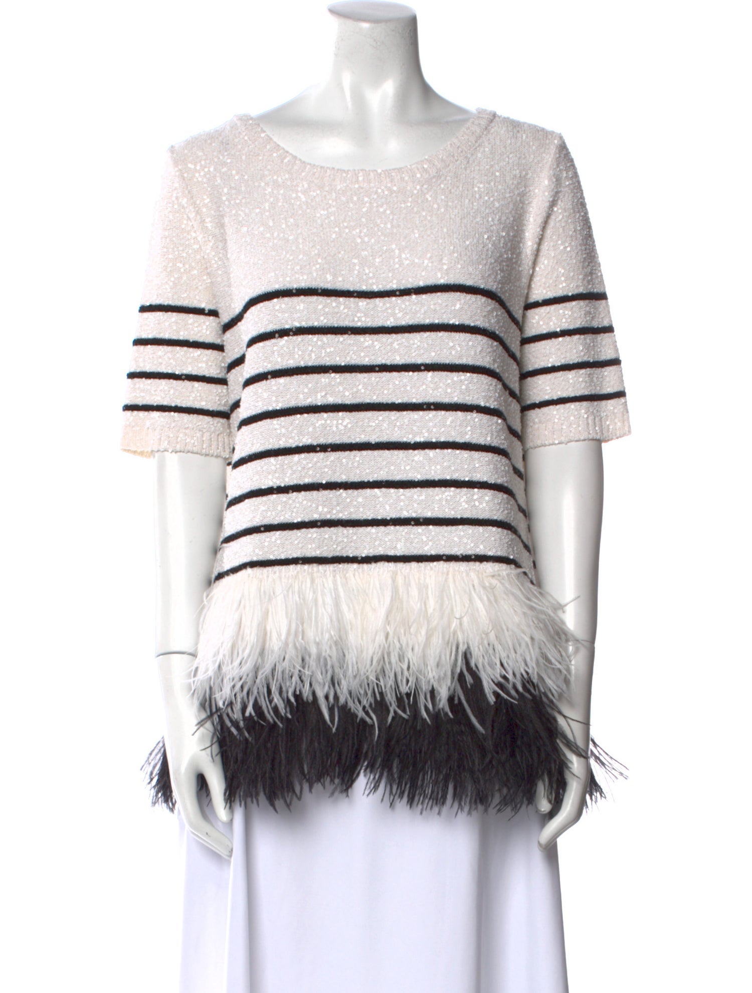 Oscar de la Renta Silk Striped T-Shirt