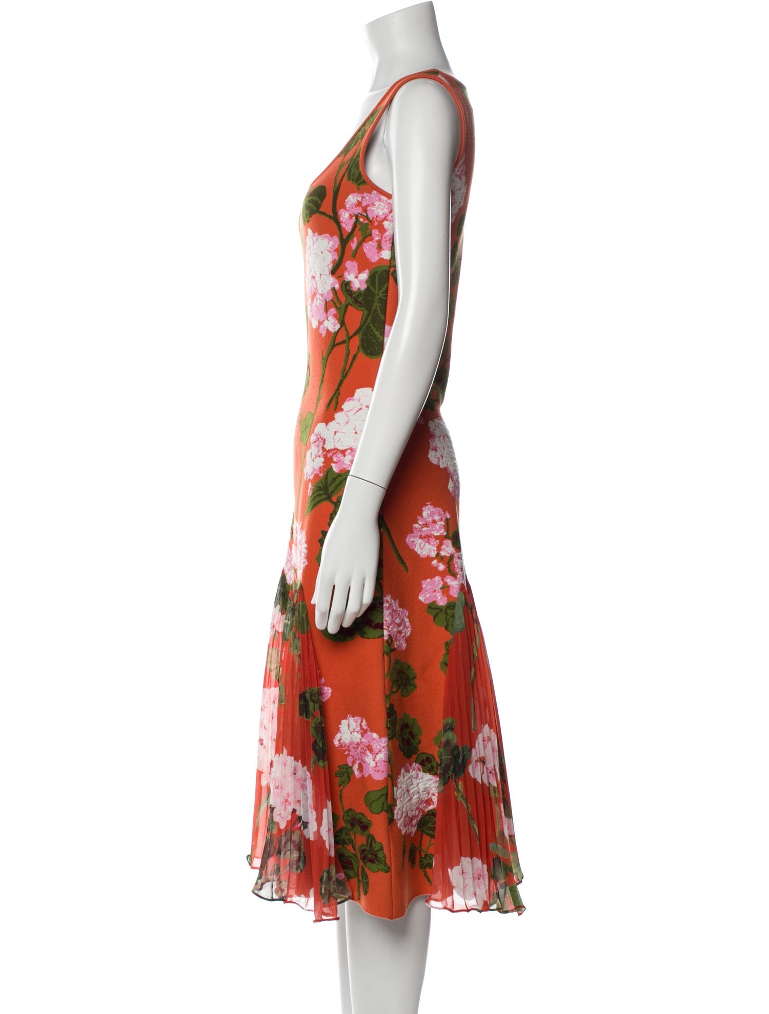 Oscar de la Renta Floral Print Midi Length Dress
