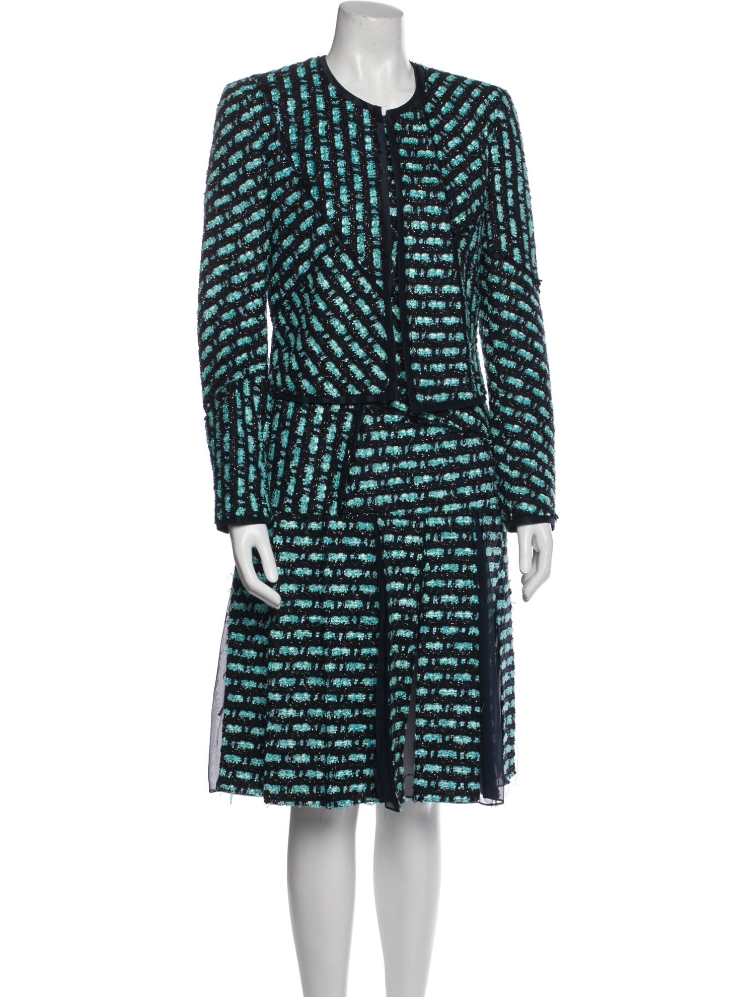 Oscar de la Renta Tweed Pattern Pleated Accents Dress Set