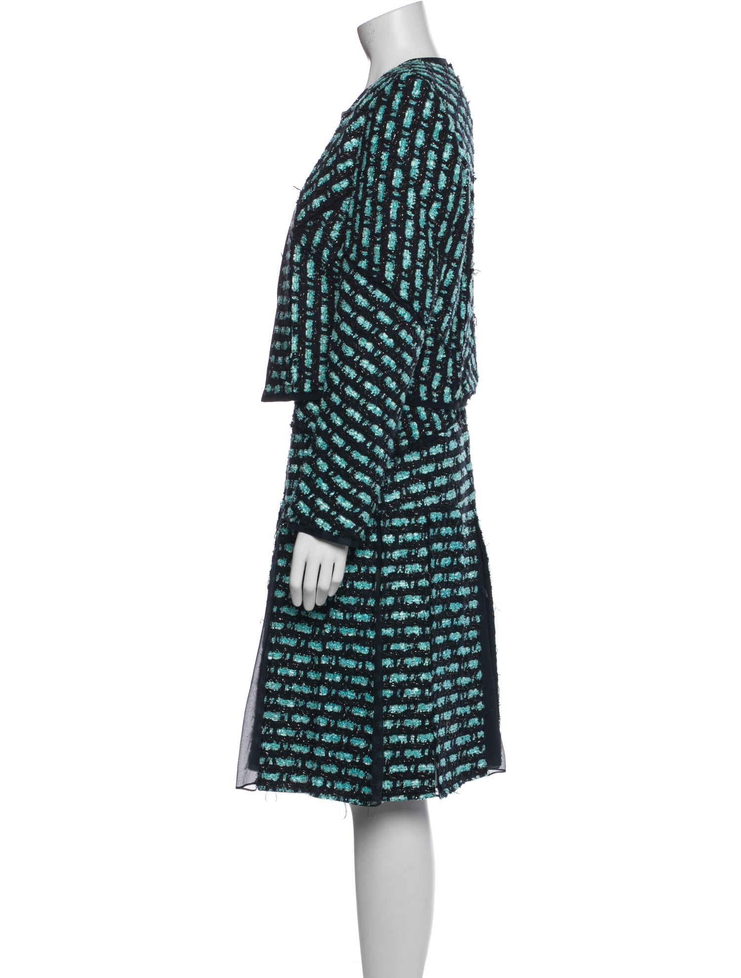 Oscar de la Renta Tweed Pattern Pleated Accents Dress Set