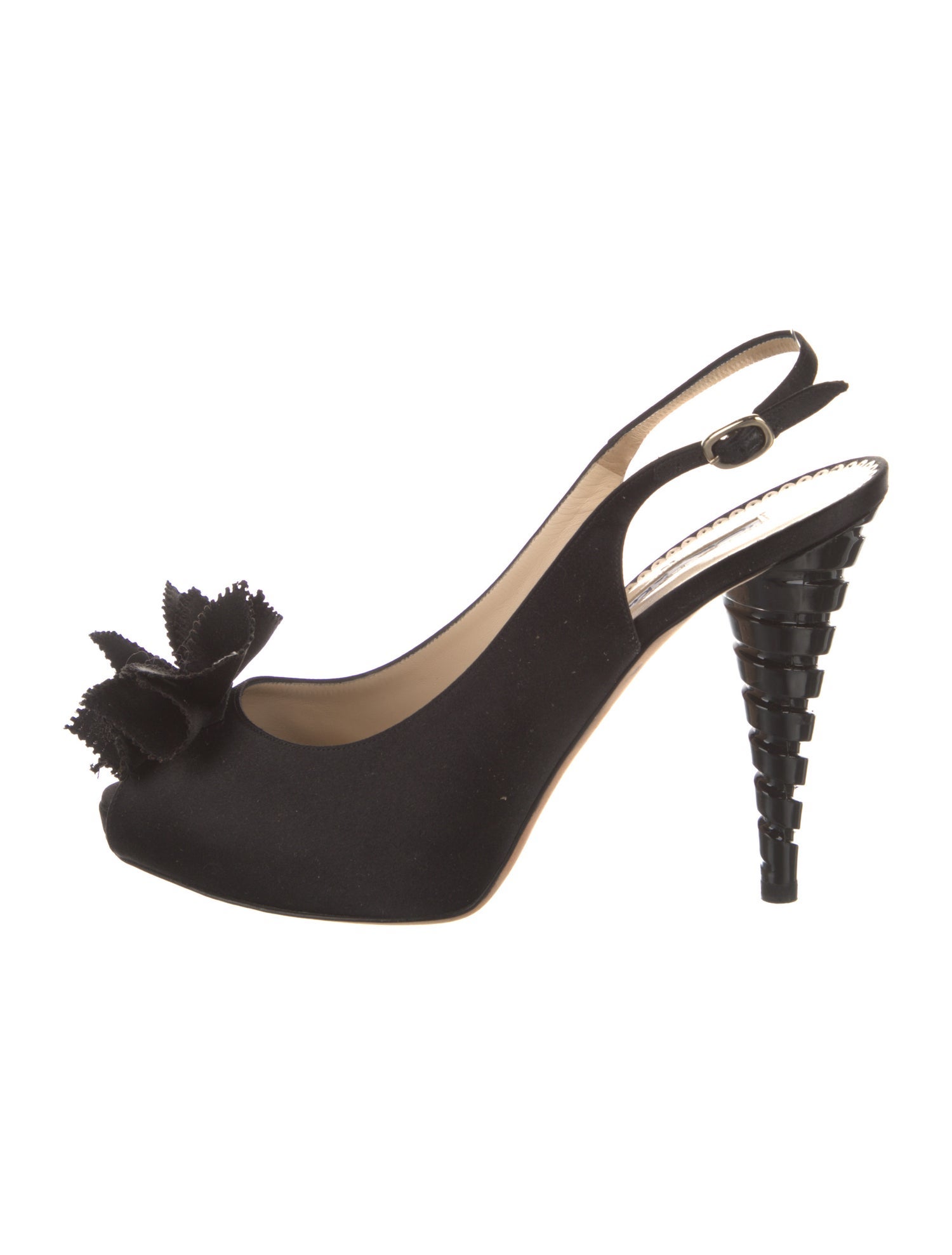 Oscar de la Renta Satin Ruffle Embellishment Slingback Pumps