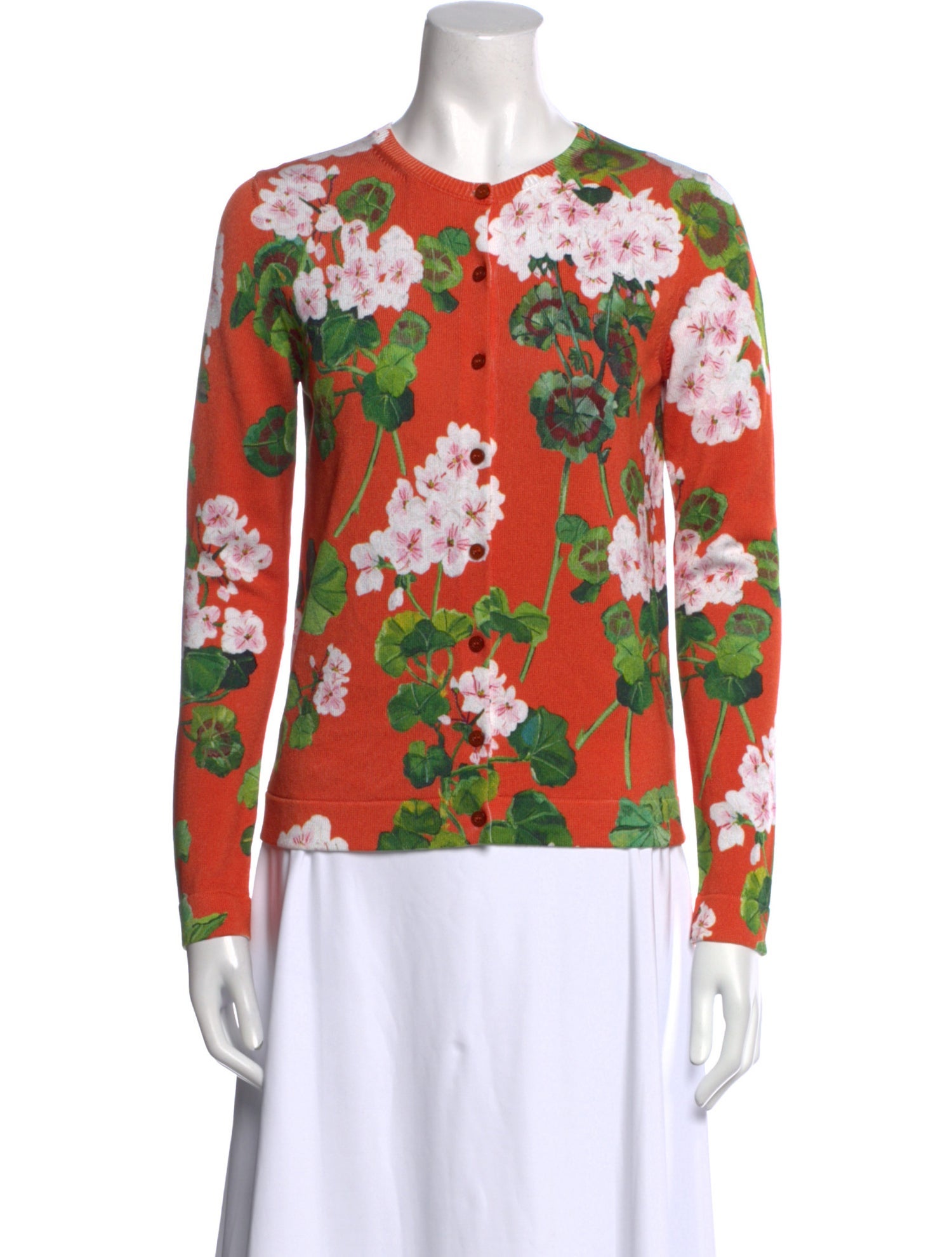 Oscar de la Renta Floral Print Crew Neck Top
