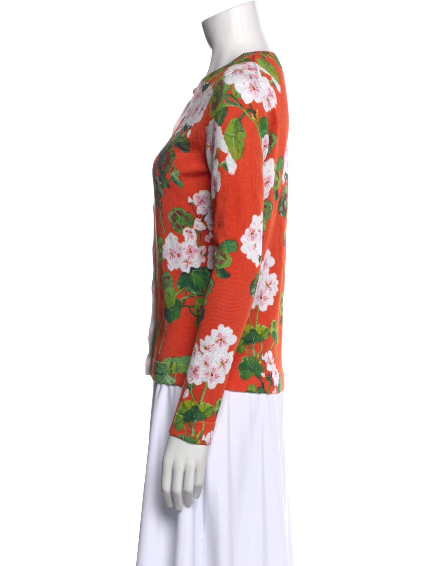 Oscar de la Renta Floral Print Crew Neck Top
