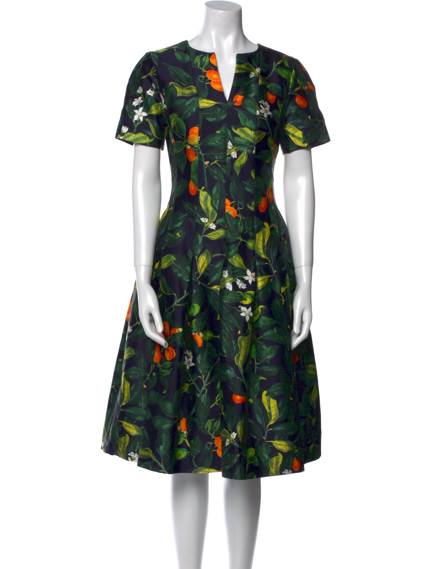Oscar de la Renta Floral Print Midi Length Dress