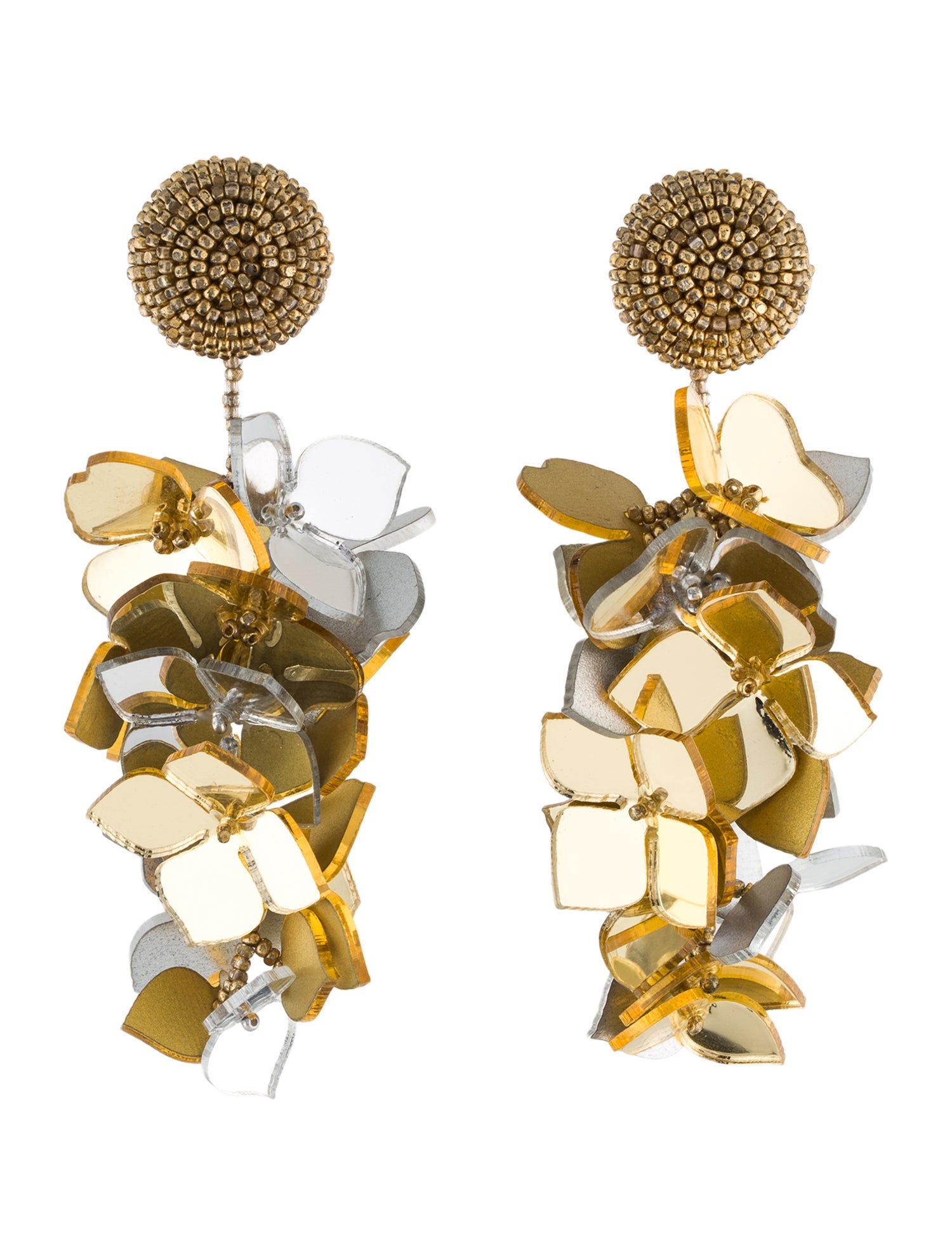 Oscar de la Renta Mirror & Bead Flower Drop Earrings