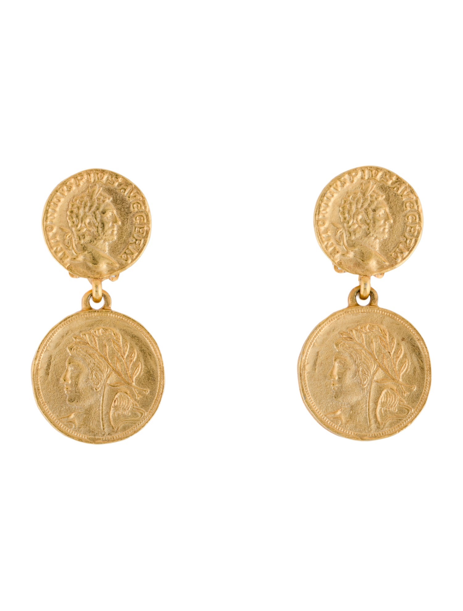 Oscar de la Renta Double Coin Clip-On Drop Earrings