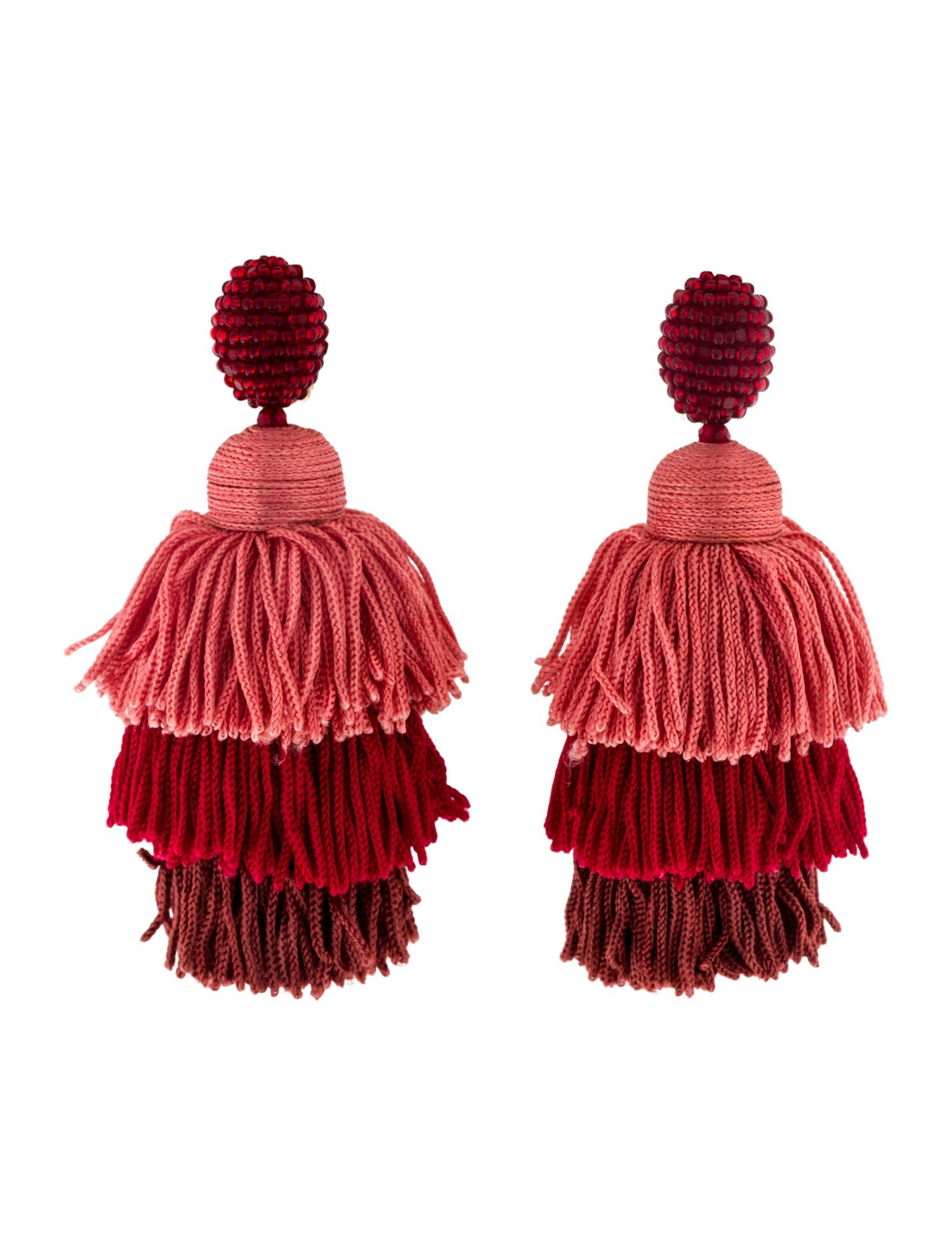 Oscar de la Renta Silk Cord & Beaded Tiered Clip-On Tassel Earrings