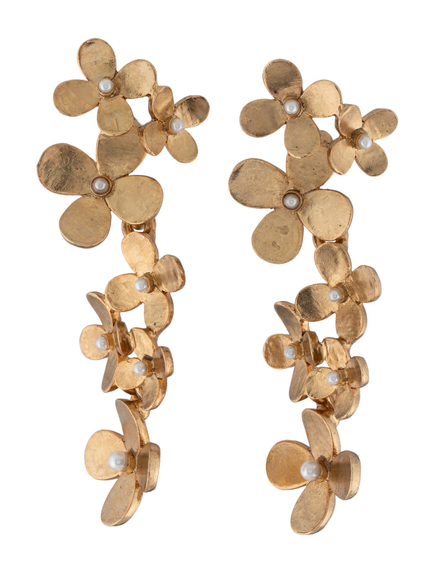 Oscar de la Renta Faux Pearl Floral Drop Earrings