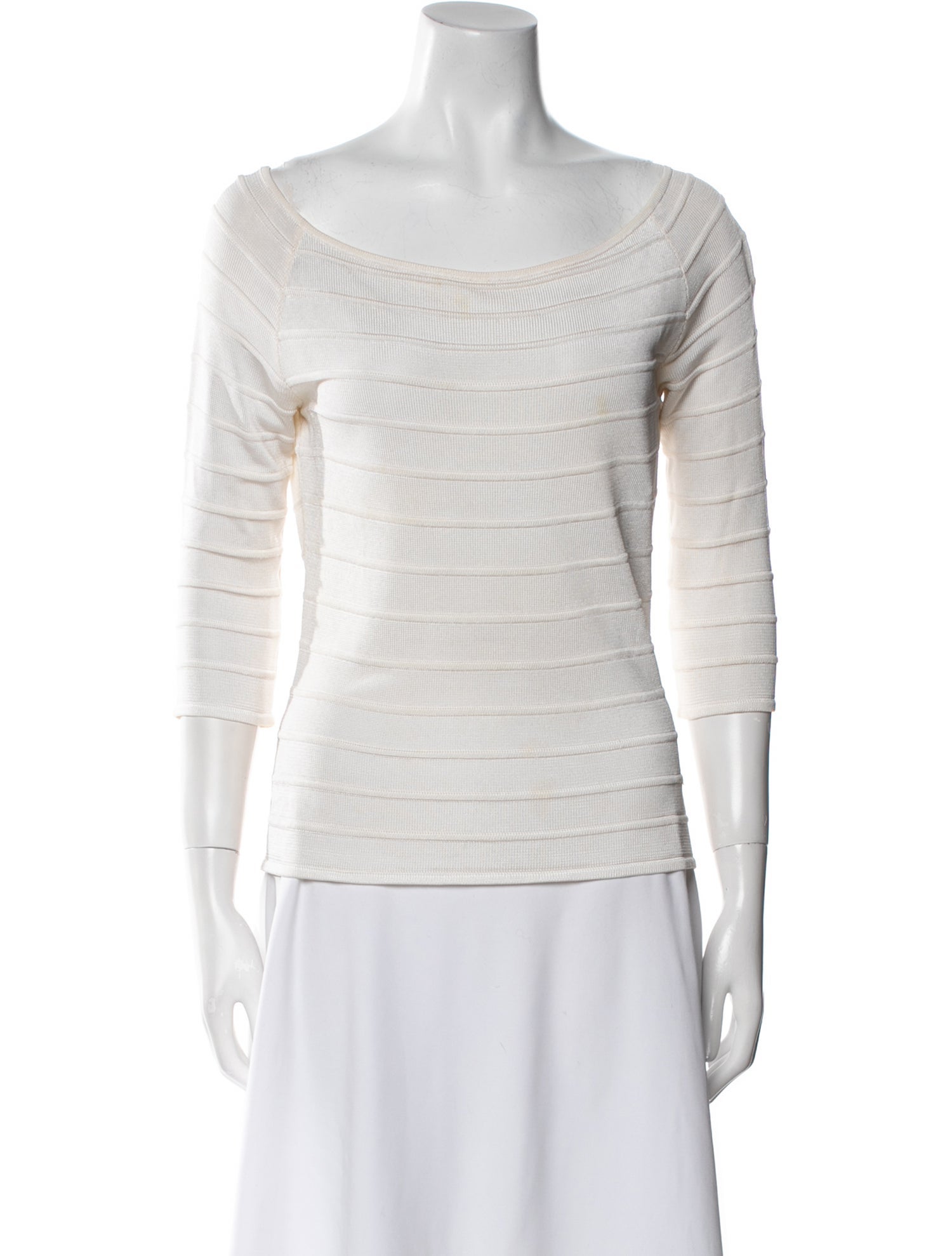 Oscar de la Renta Bateau Neckline Three-Quarter Sleeve Top