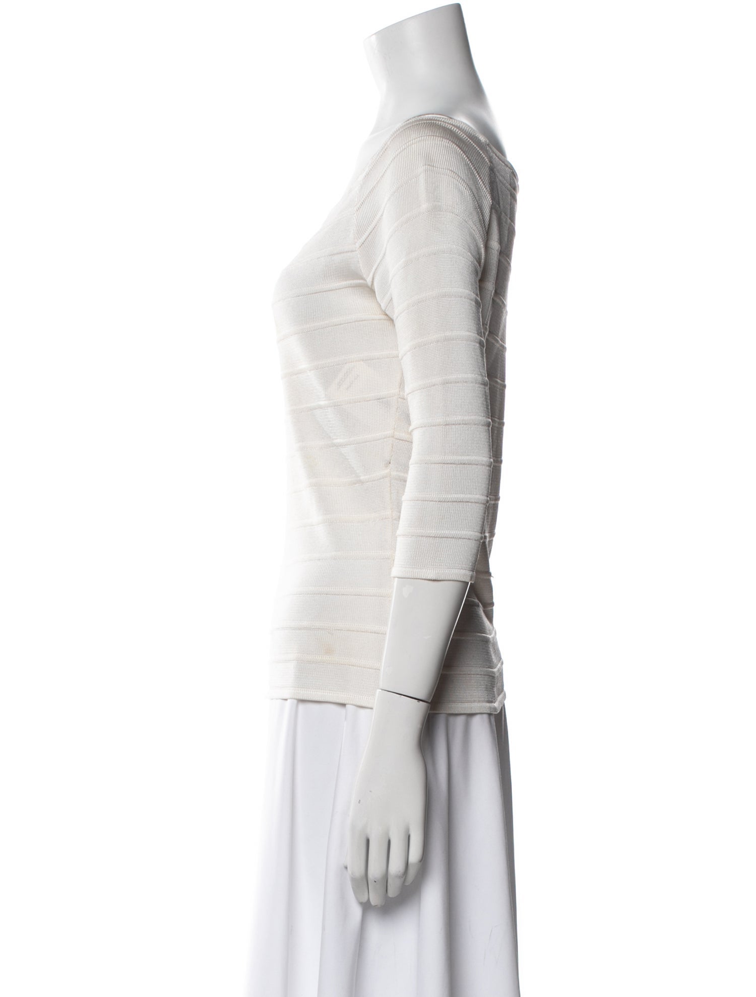 Oscar de la Renta Bateau Neckline Three-Quarter Sleeve Top