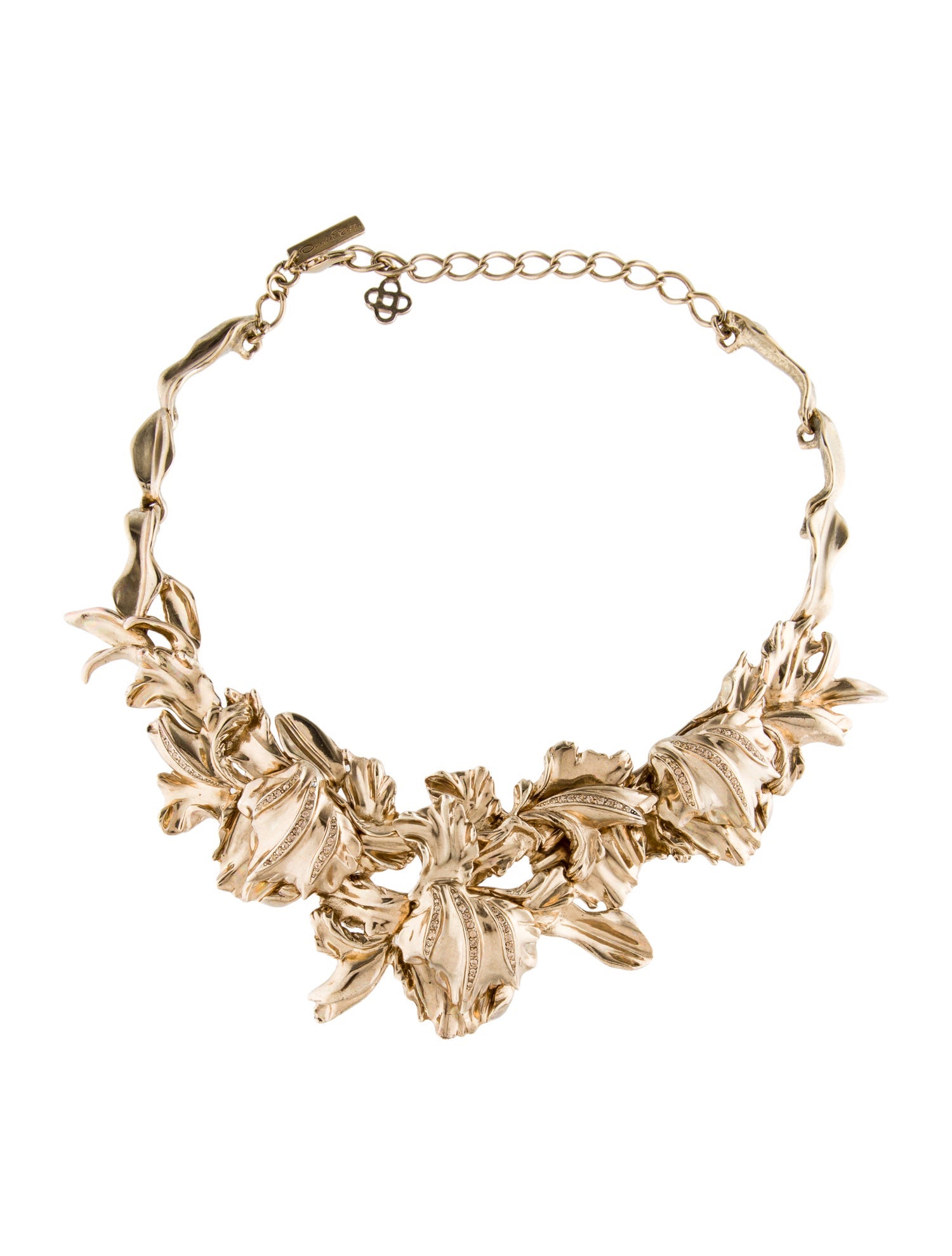 Oscar de la Renta Crystal Golden Tulip Pave Statement Collar Necklace