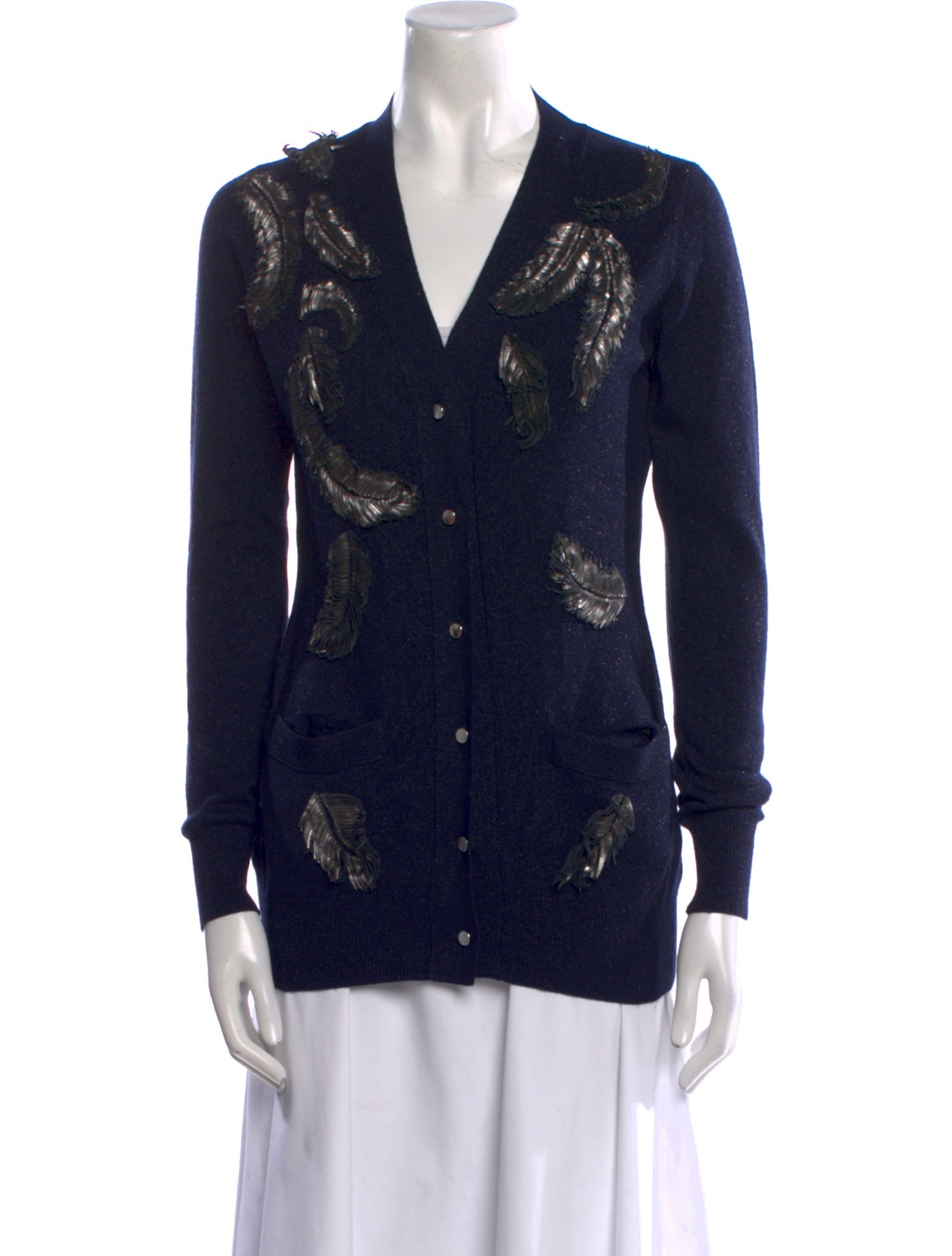 Oscar de la Renta Printed V-Neck Sweater