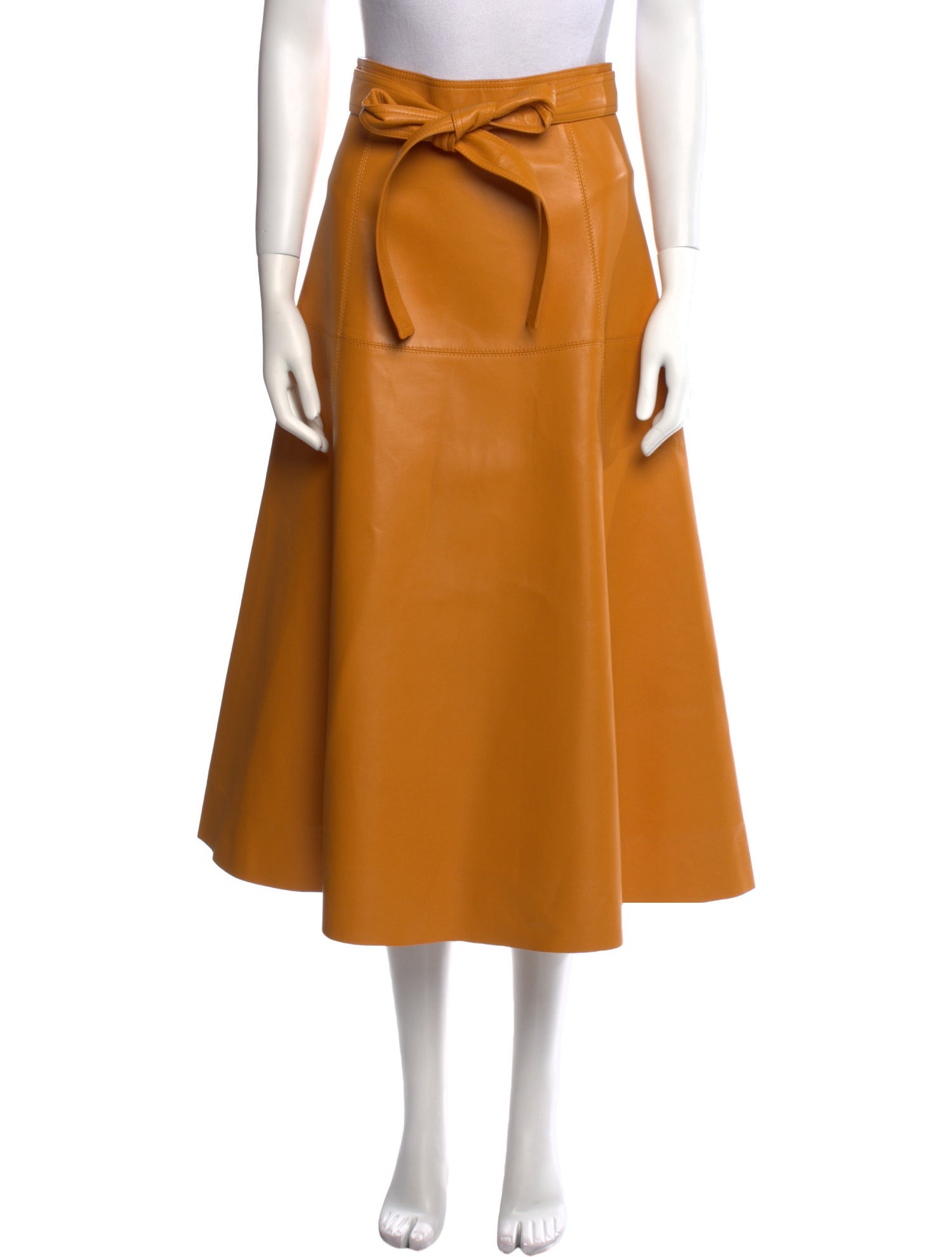 Oscar de la Renta Lamb Leather Midi Length Skirt