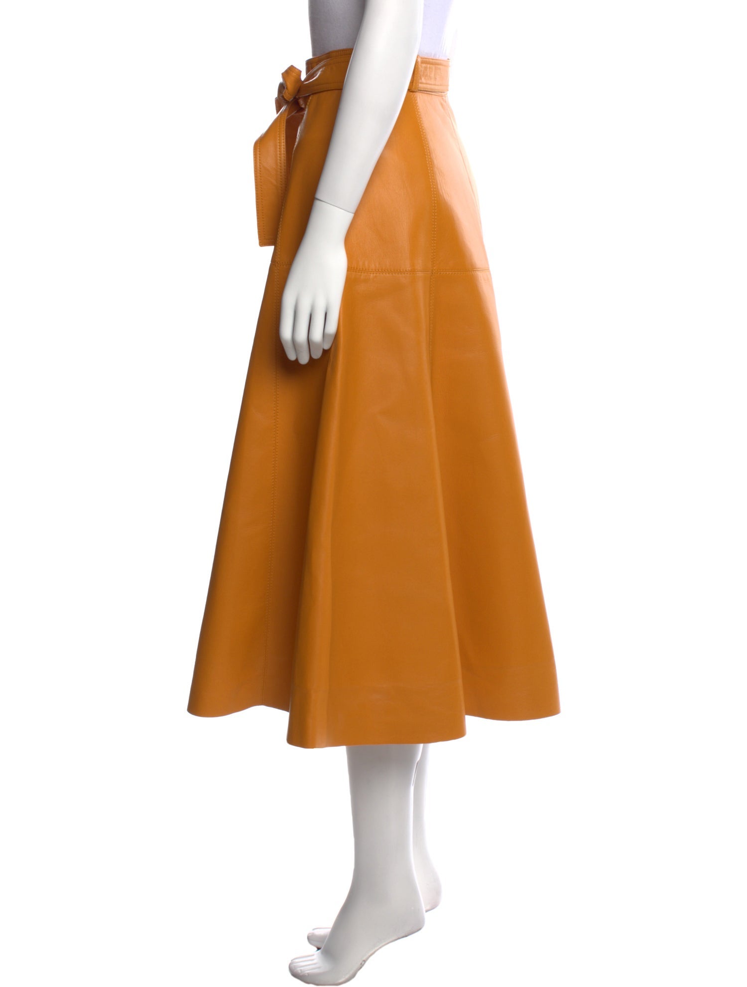 Oscar de la Renta Lamb Leather Midi Length Skirt