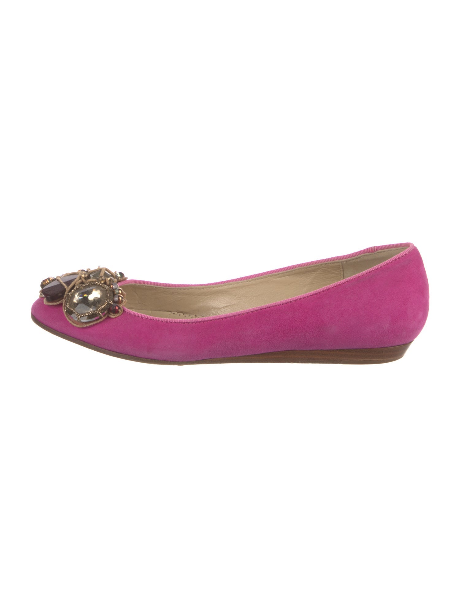 Oscar de la Renta Suede Crystal Embellishments Flats