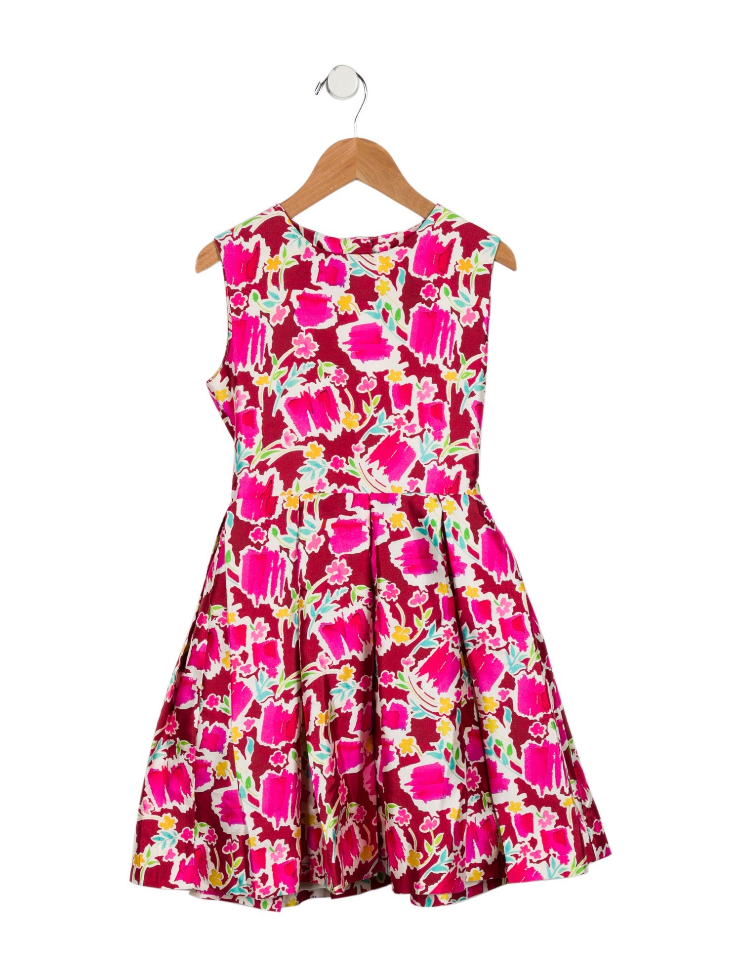 Oscar de la Renta Girls' Floral Print Sleeveless Dress