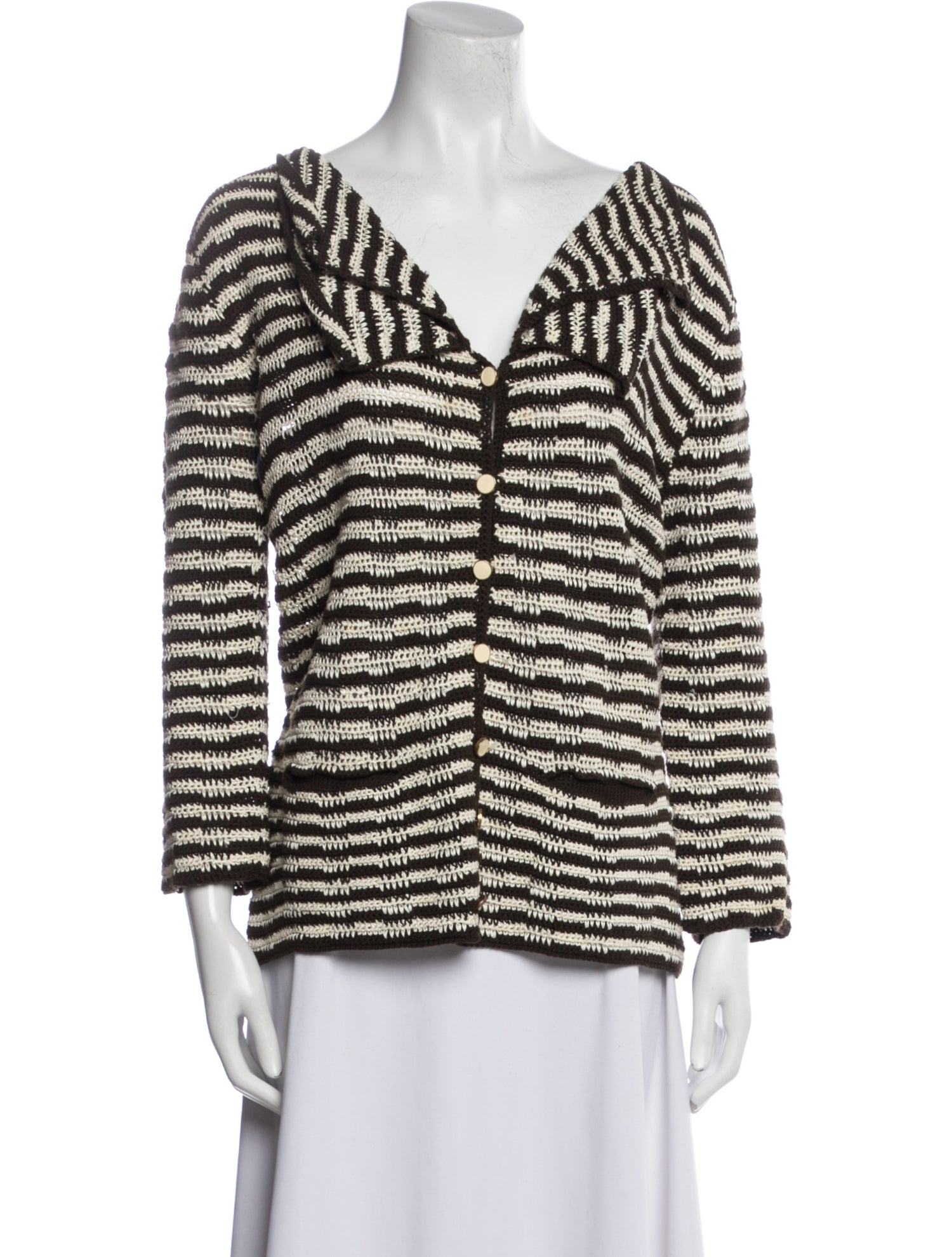 Oscar de la Renta Striped V-Neck Sweater