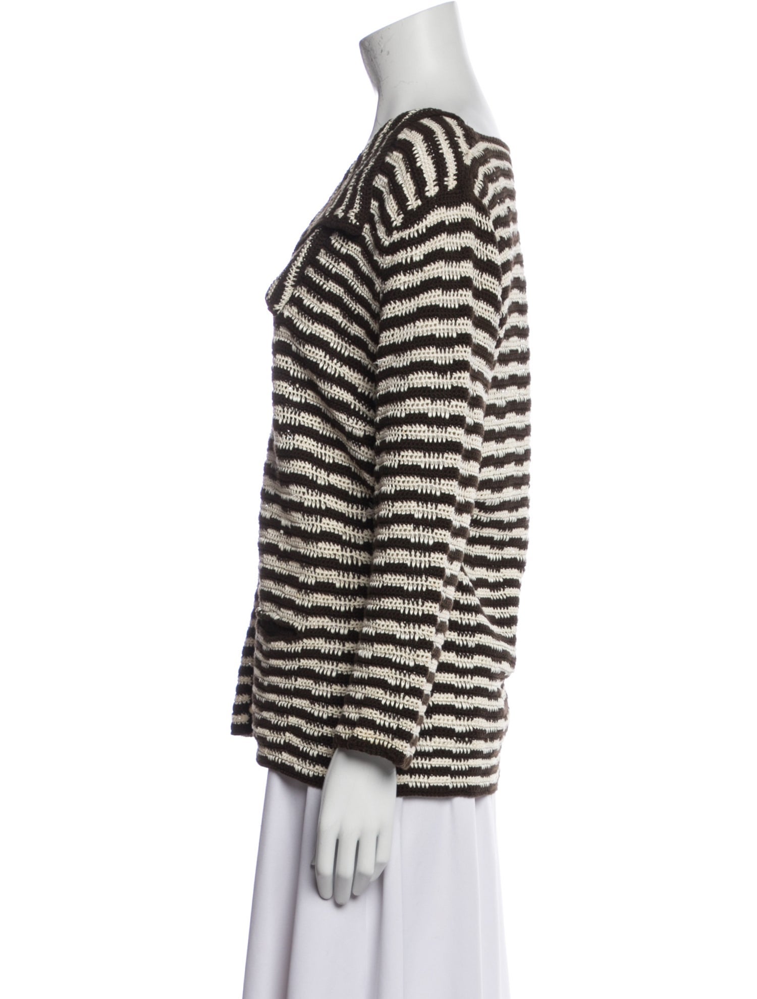 Oscar de la Renta Striped V-Neck Sweater