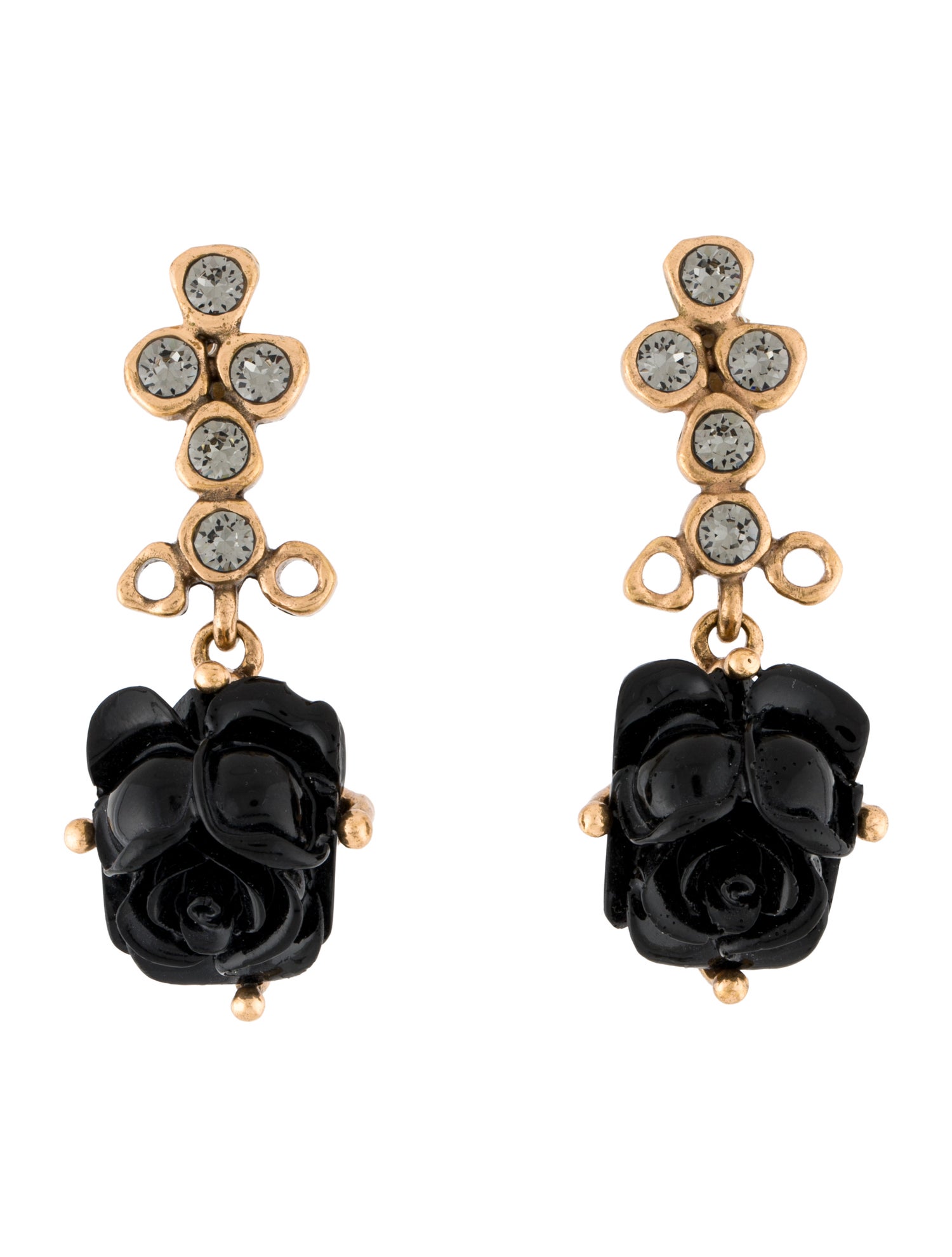 Oscar de la Renta Crystal & Resin Rose Drop Earrings
