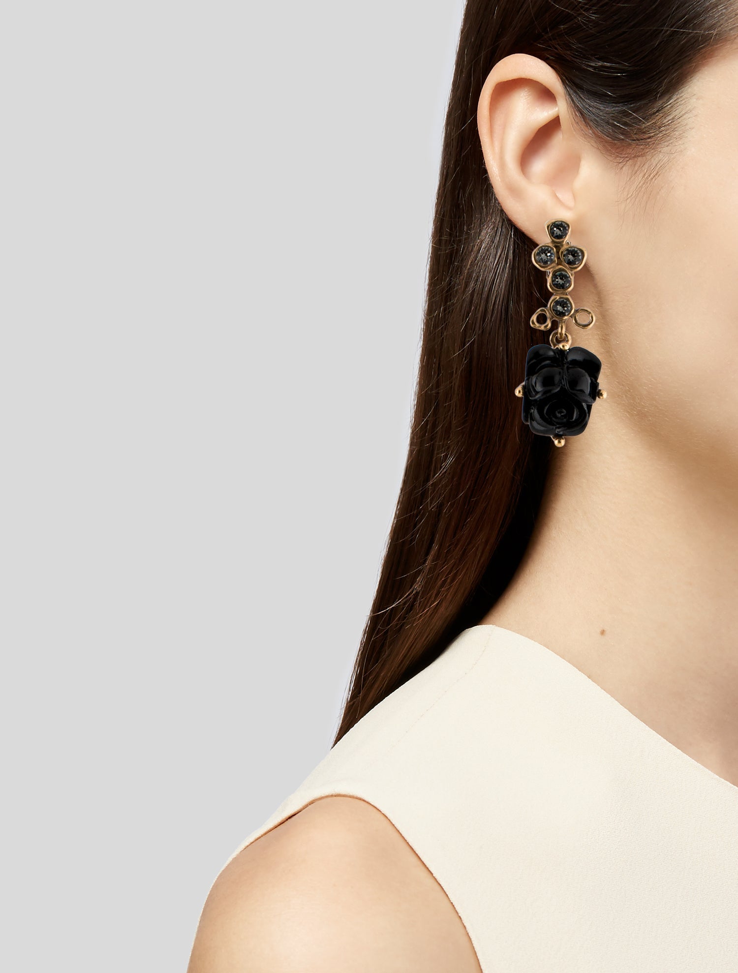Oscar de la Renta Crystal & Resin Rose Drop Earrings
