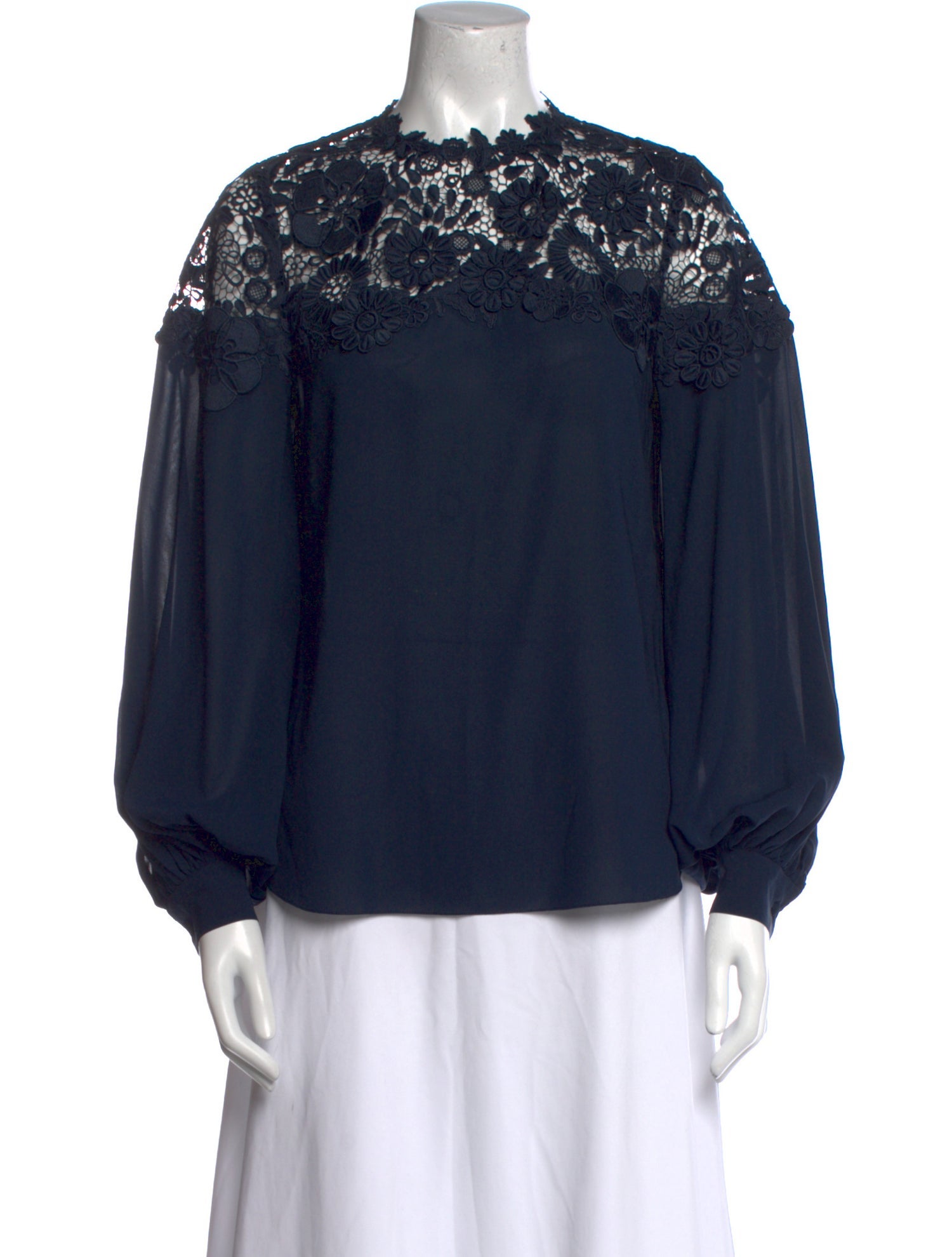 Oscar de la Renta Silk Lace Pattern Blouse