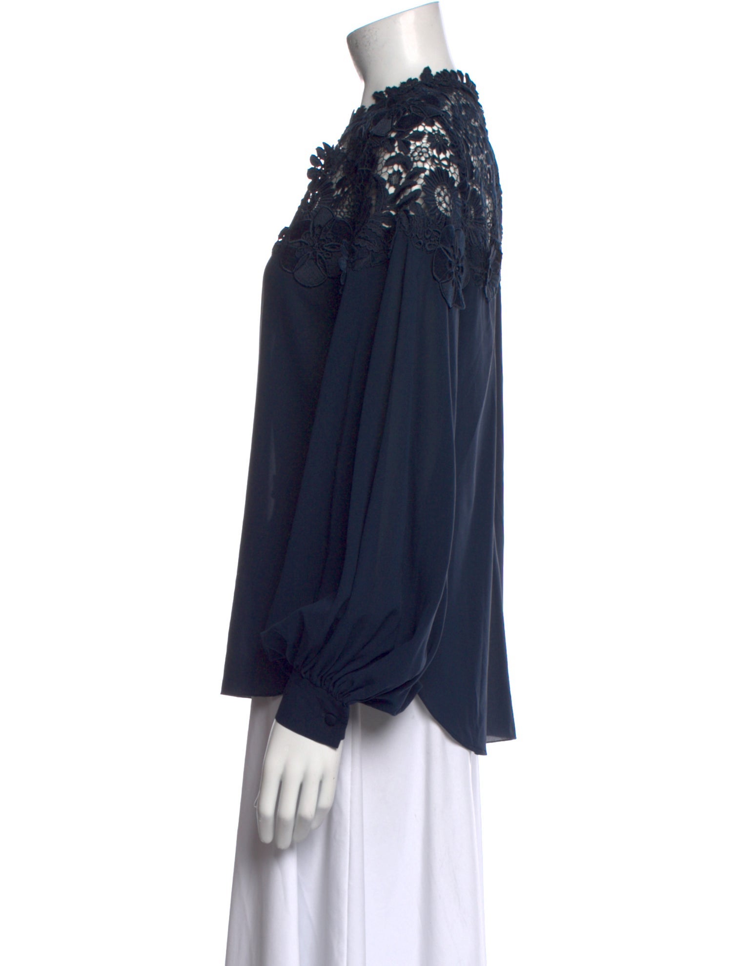 Oscar de la Renta Silk Lace Pattern Blouse